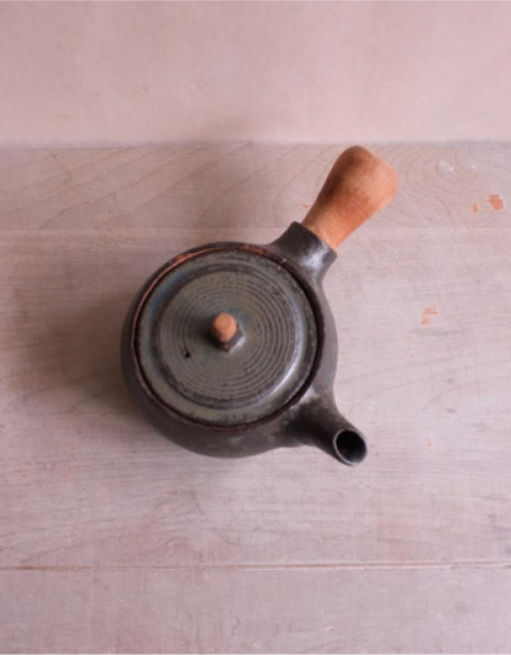 Modern Wheel Thrown Tea Pot with Wooden Handle