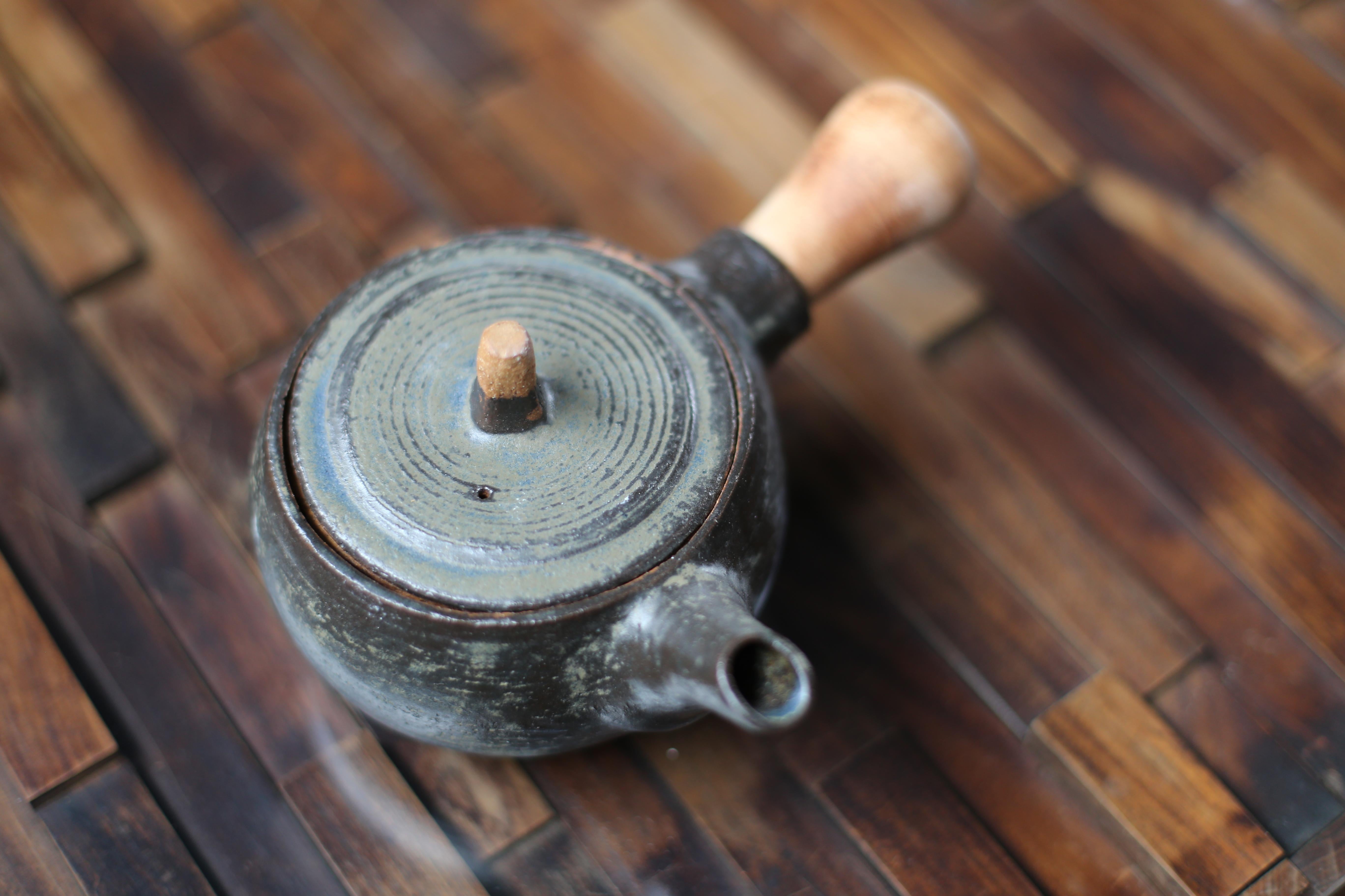 Belgian Wheel Thrown Tea Pot with Wooden Handle