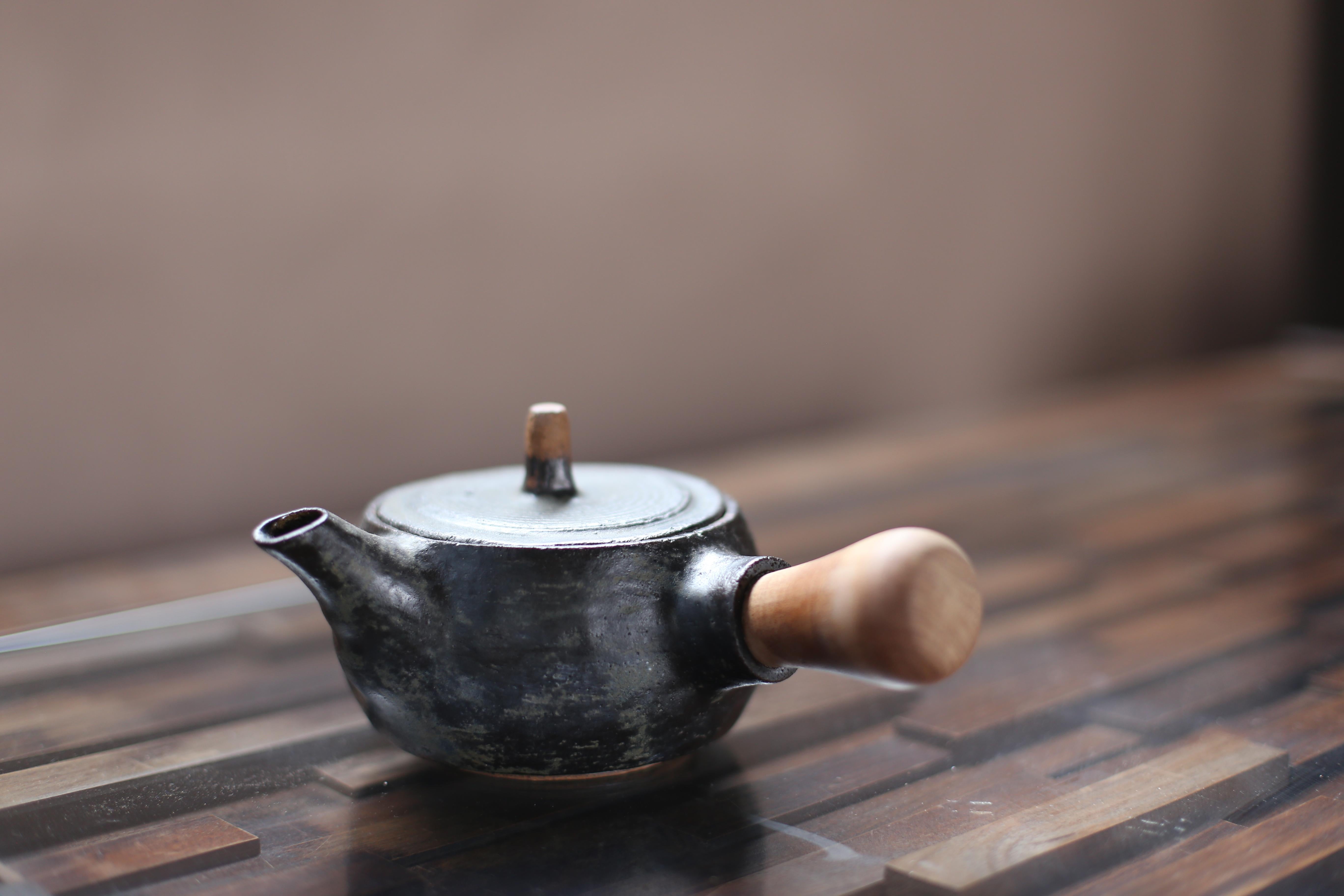 Hand-Crafted Wheel Thrown Tea Pot with Wooden Handle