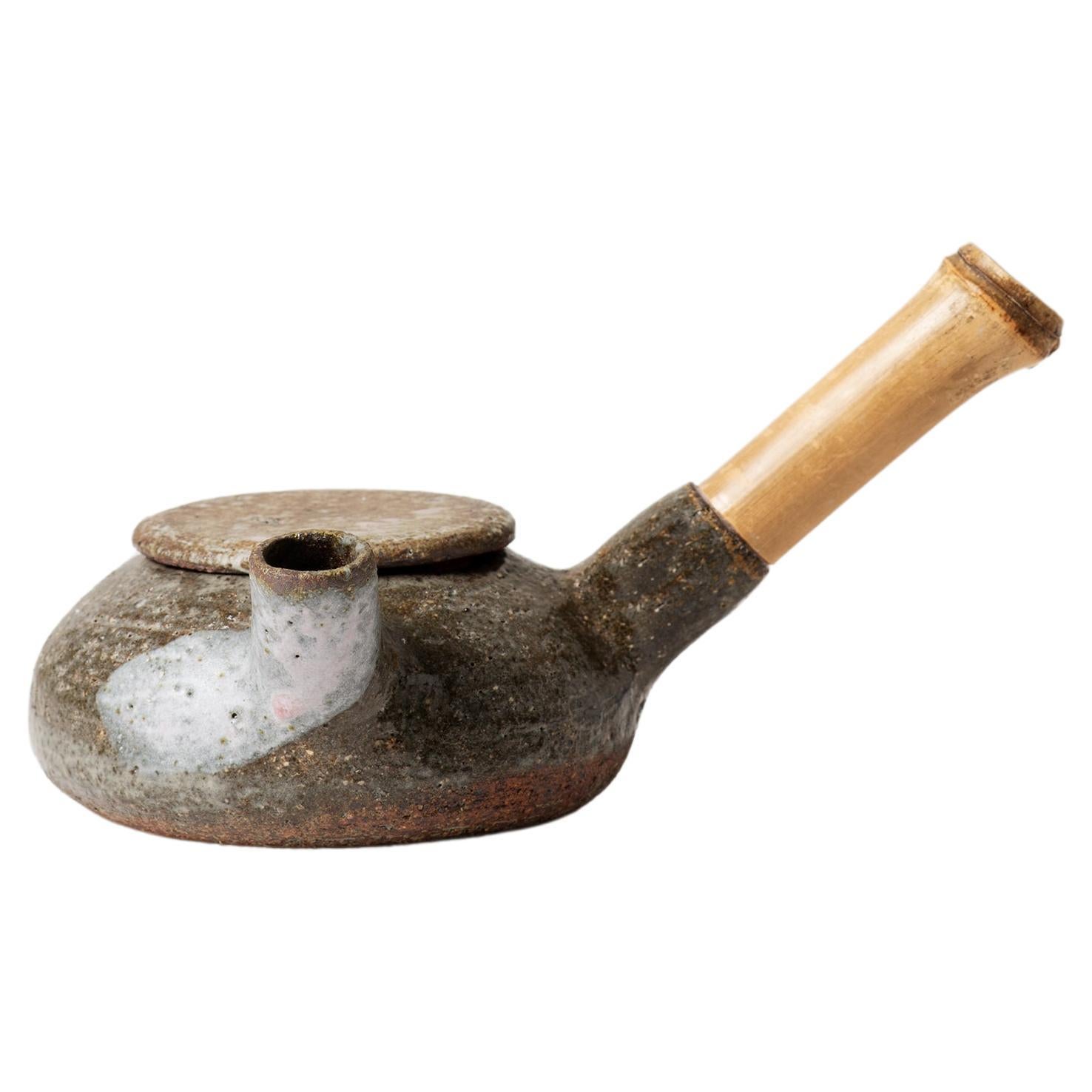 Wheel thrown Teapot with bamboo stick For Sale