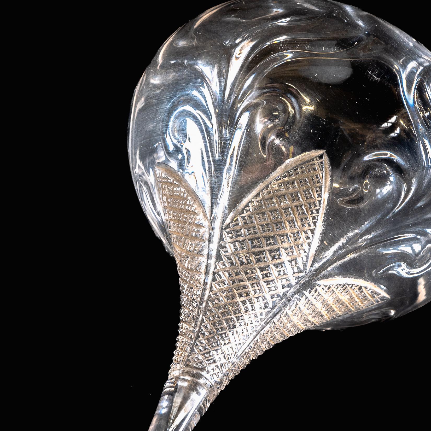 Wheel-Turned Clear Glass Shade with Peacock Feather Design & Textured Top For Sale 4