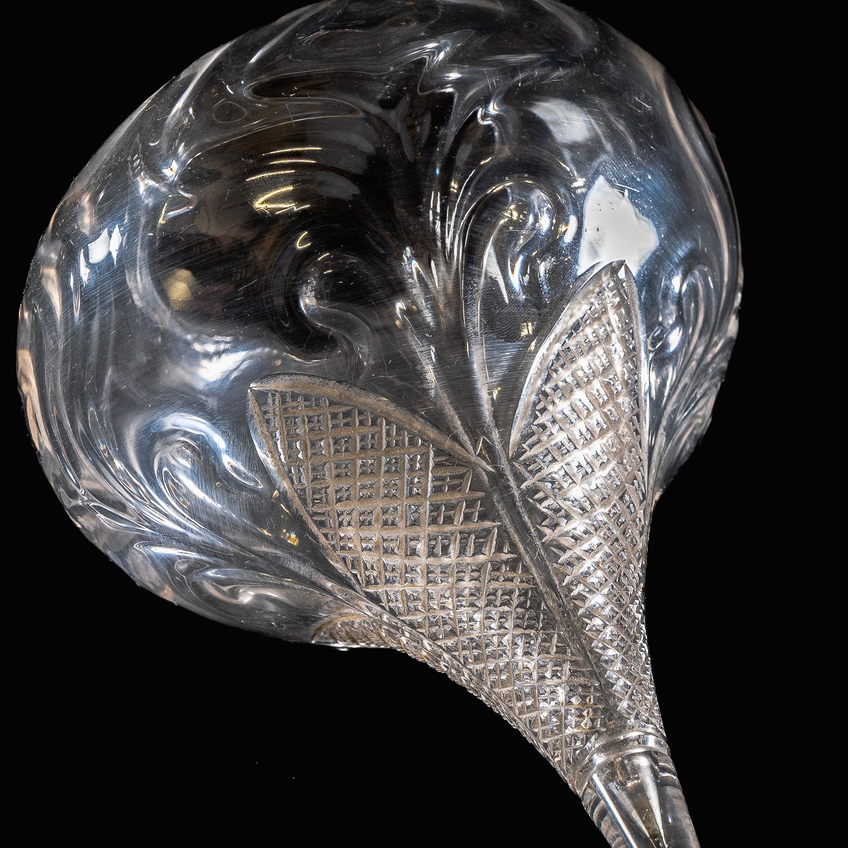 Wheel-Turned Clear Glass Shade with Peacock Feather Design & Textured Top For Sale 5