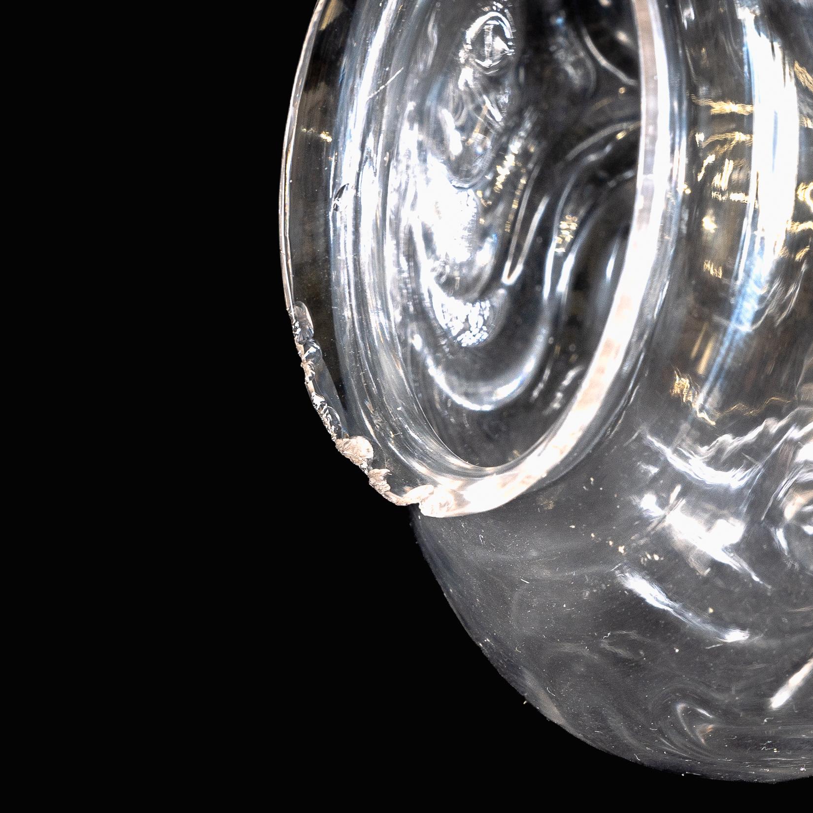 Wheel-Turned Clear Glass Shade with Peacock Feather Design & Textured Top For Sale 7