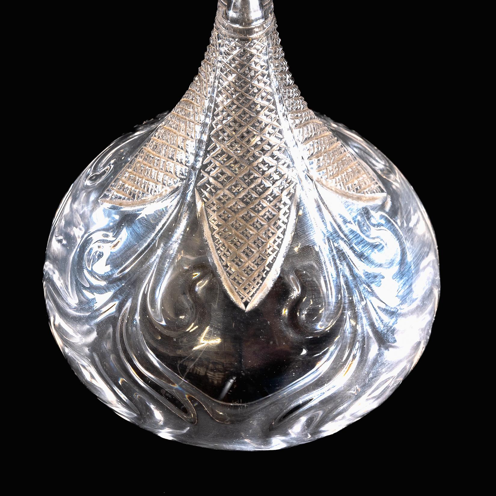 Wheel-Turned Clear Glass Shade with Peacock Feather Design & Textured Top For Sale 9