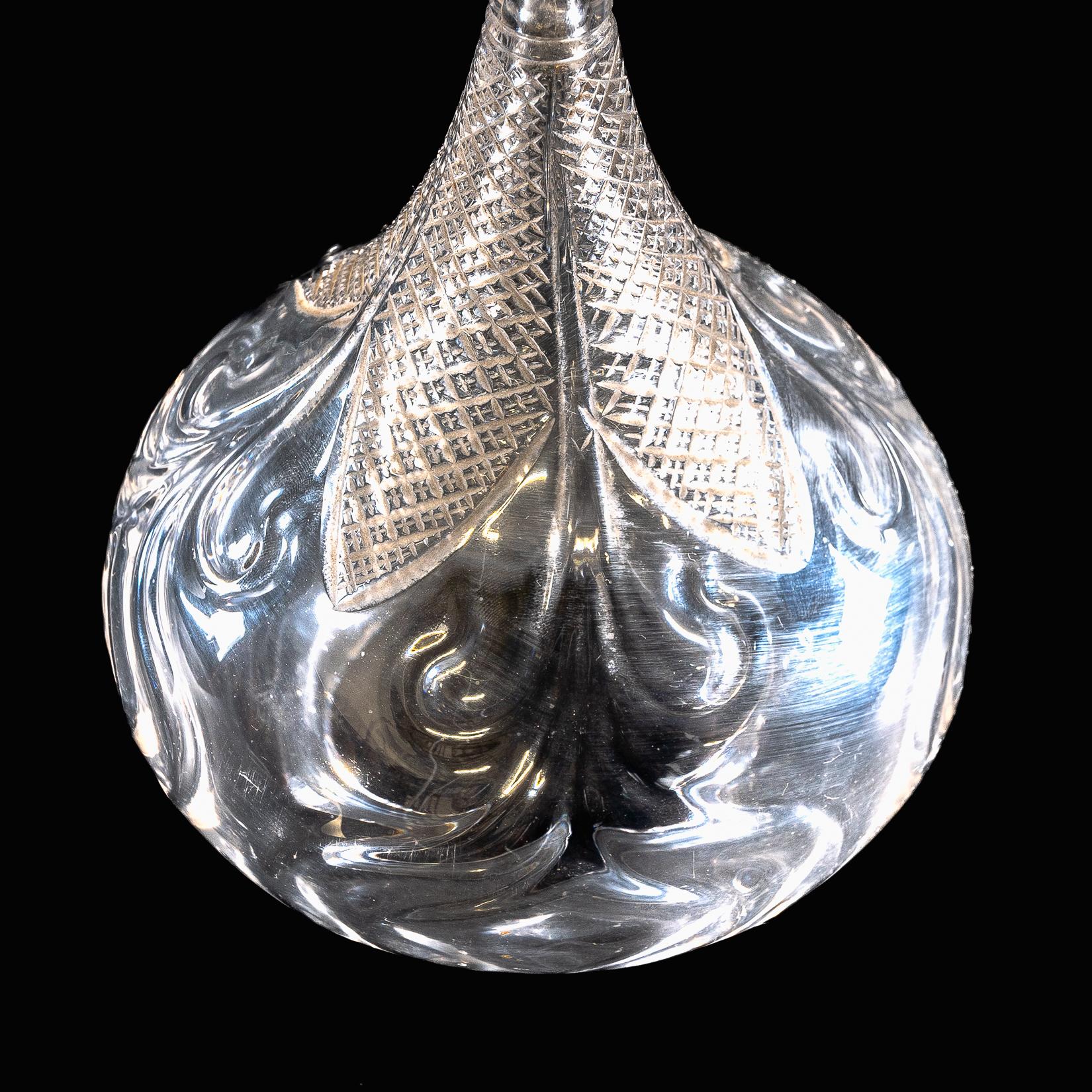 Wheel-Turned Clear Glass Shade with Peacock Feather Design & Textured Top For Sale 10