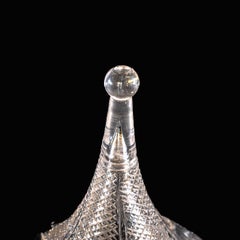 Wheel-Turned Clear Glass Shade with Peacock Feather Design & Textured Top