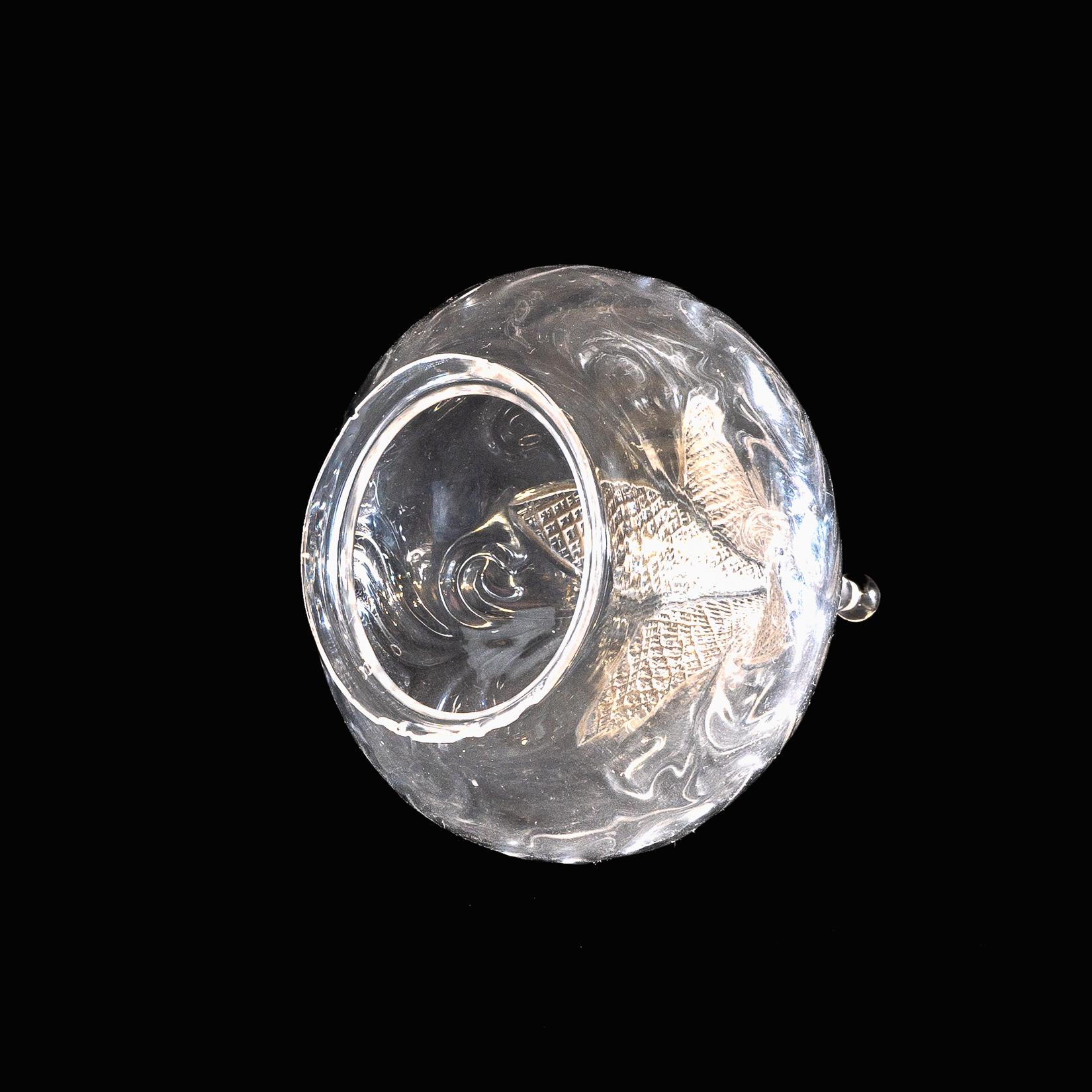 20th Century Wheel-Turned Clear Glass Shade with Peacock Feather Design & Textured Top For Sale