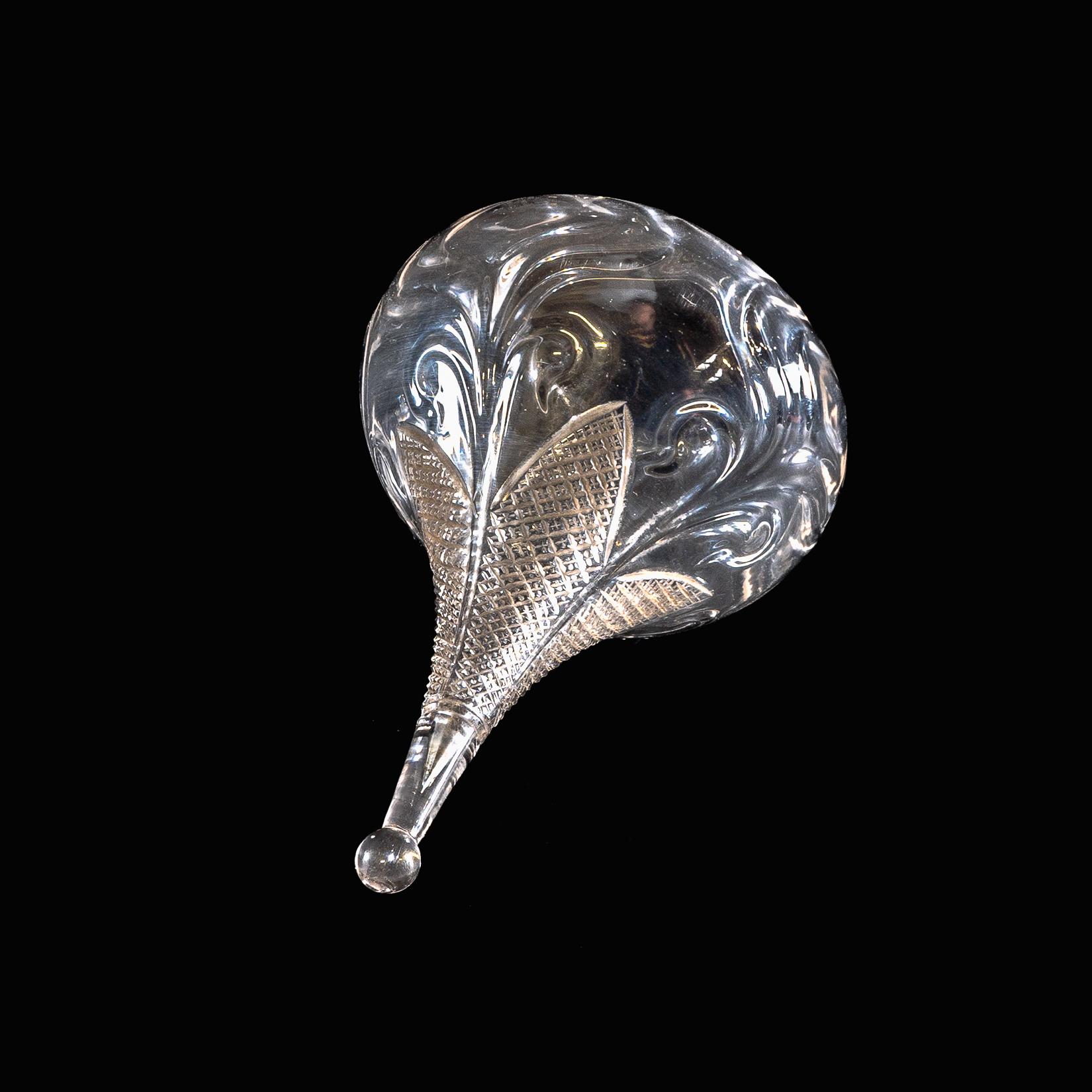 Wheel-Turned Clear Glass Shade with Peacock Feather Design & Textured Top For Sale 1