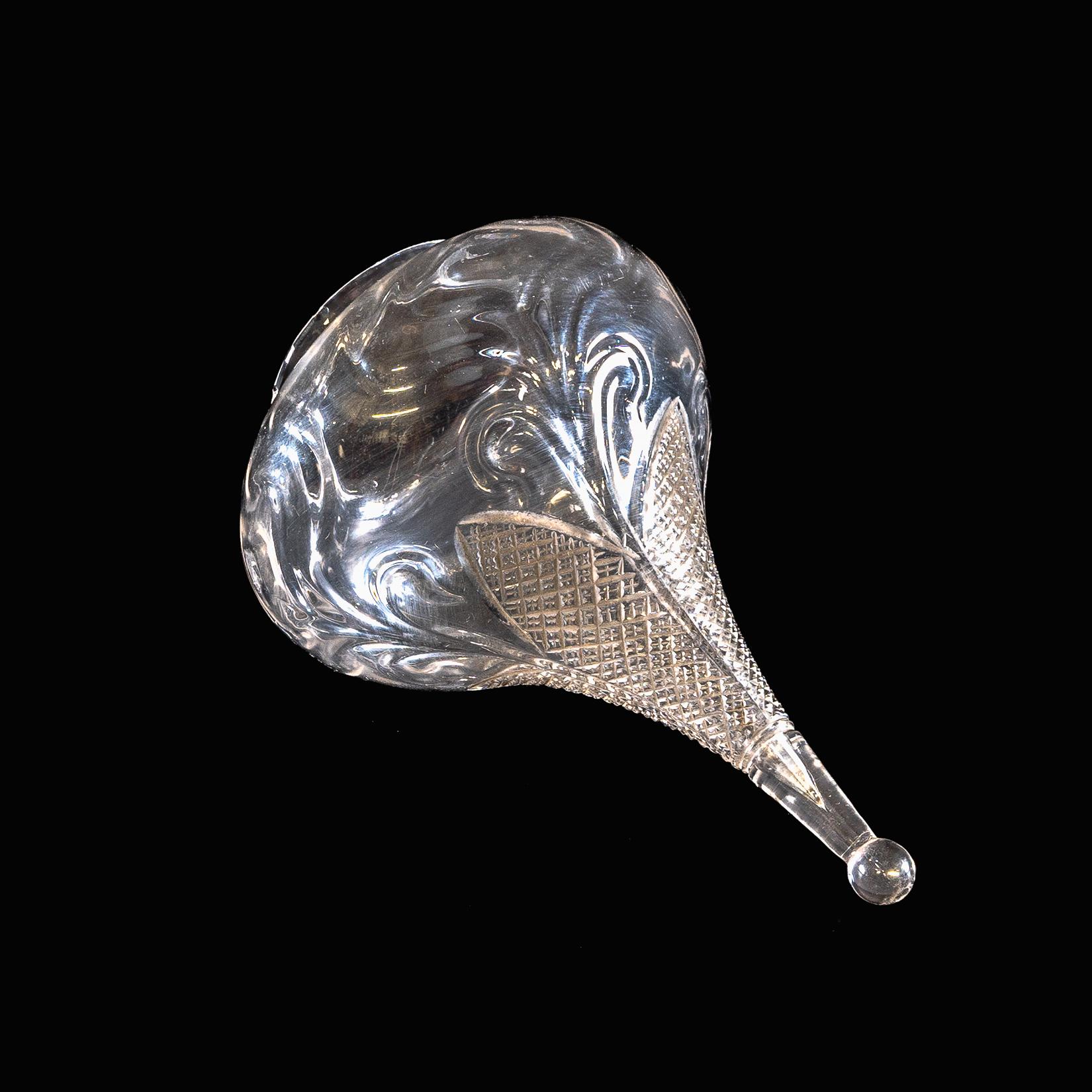 Wheel-Turned Clear Glass Shade with Peacock Feather Design & Textured Top For Sale 2