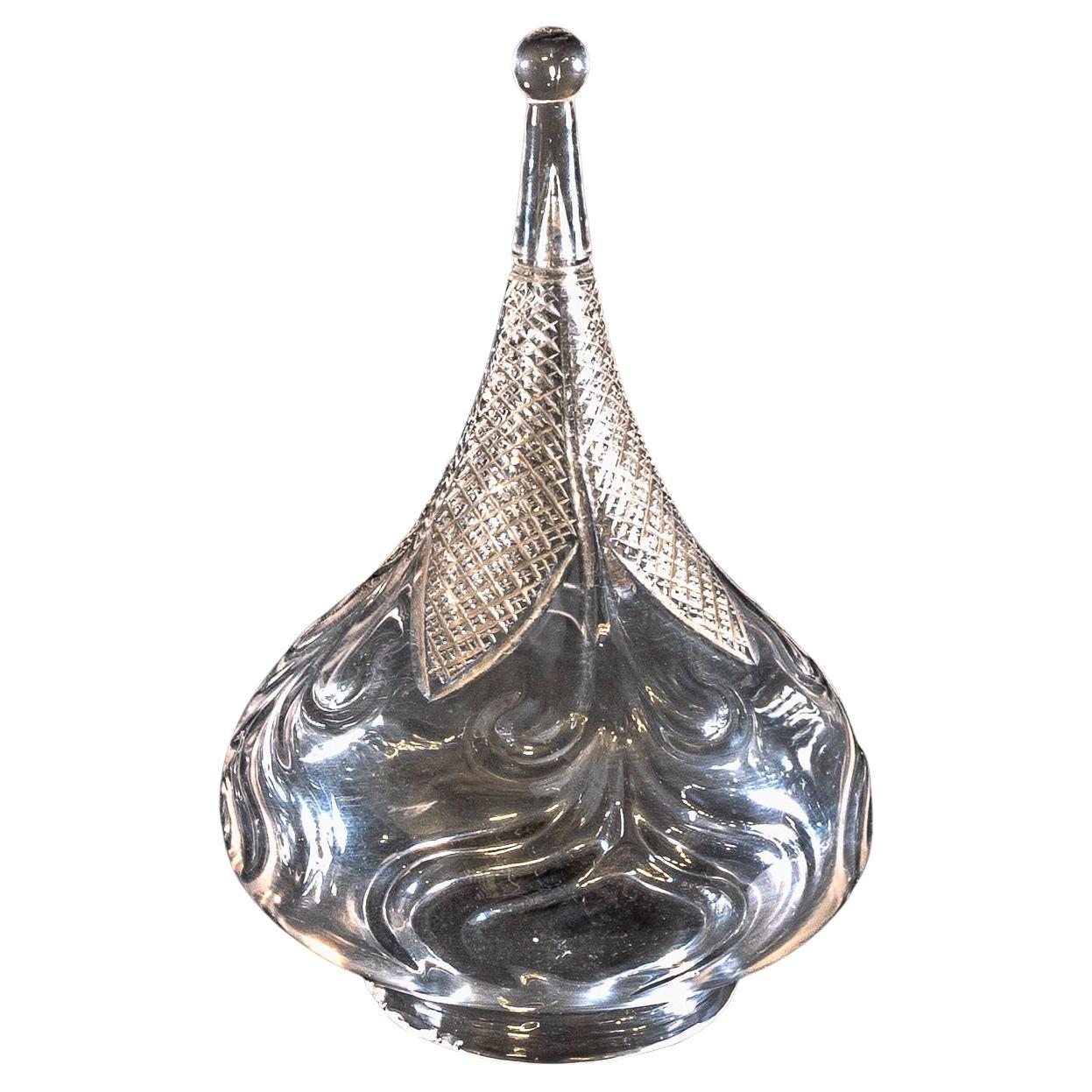 Wheel-Turned Clear Glass Shade with Peacock Feather Design & Textured Top