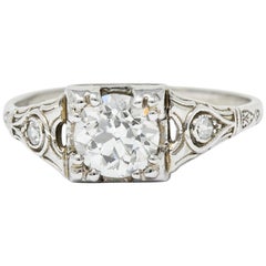 Antique Wheeler & Co. Art Deco Diamond 18 Karat White Gold Engagement Ring GIA