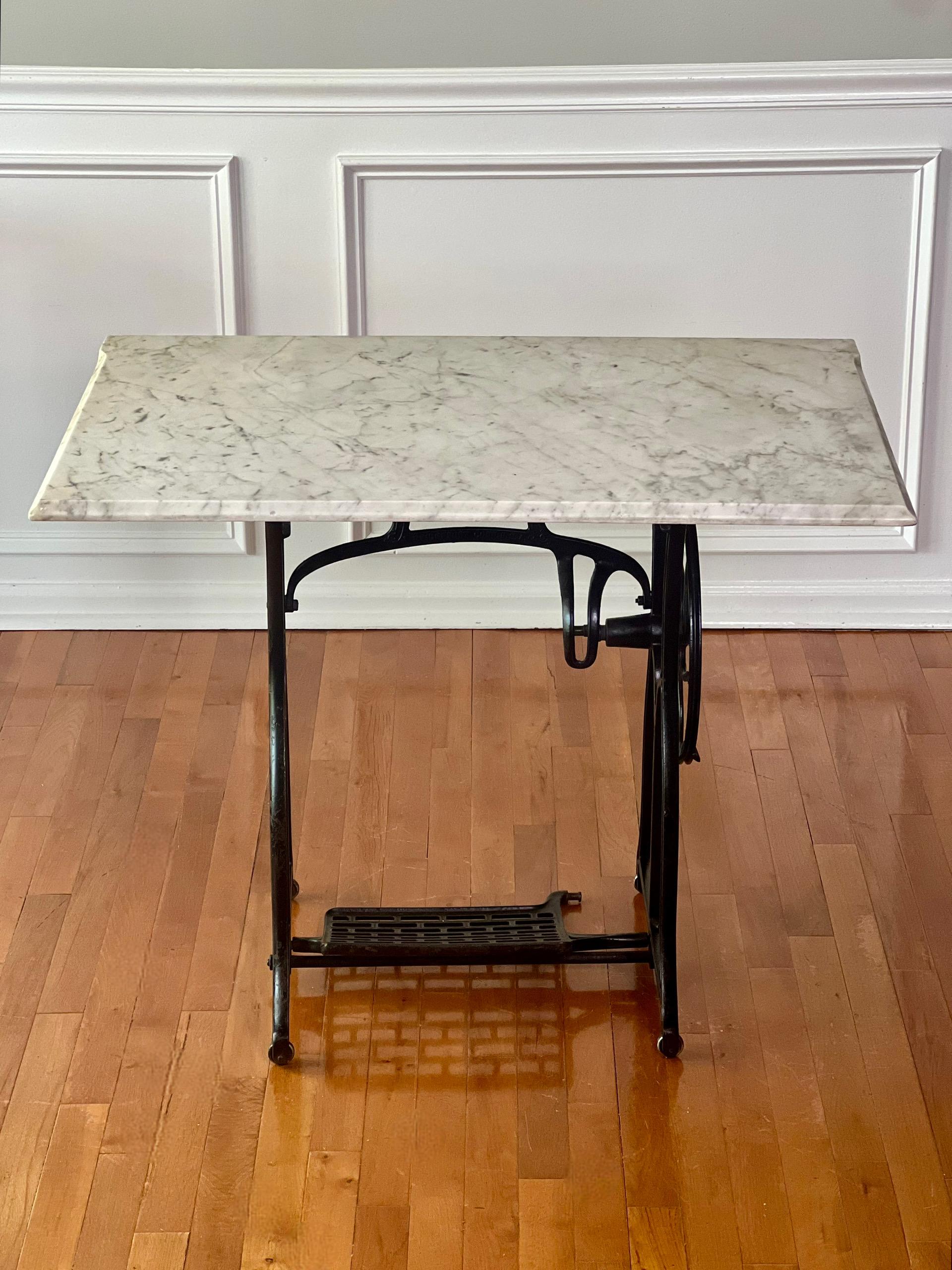 Wheeler & Wilson Iron Base Sewing Machine Worktable with Marble Top For Sale 4
