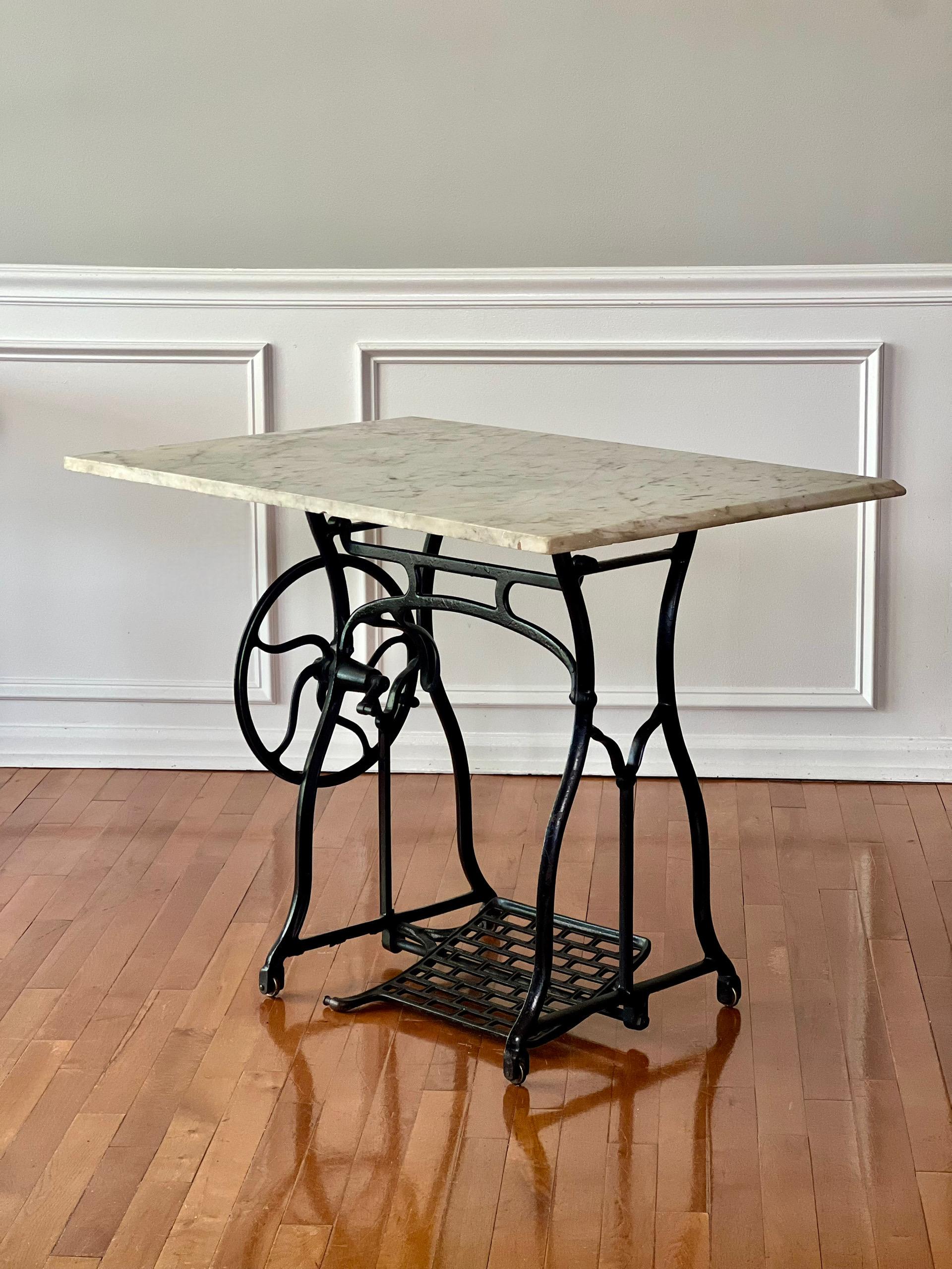 North American Wheeler & Wilson Iron Base Sewing Machine Worktable with Marble Top For Sale