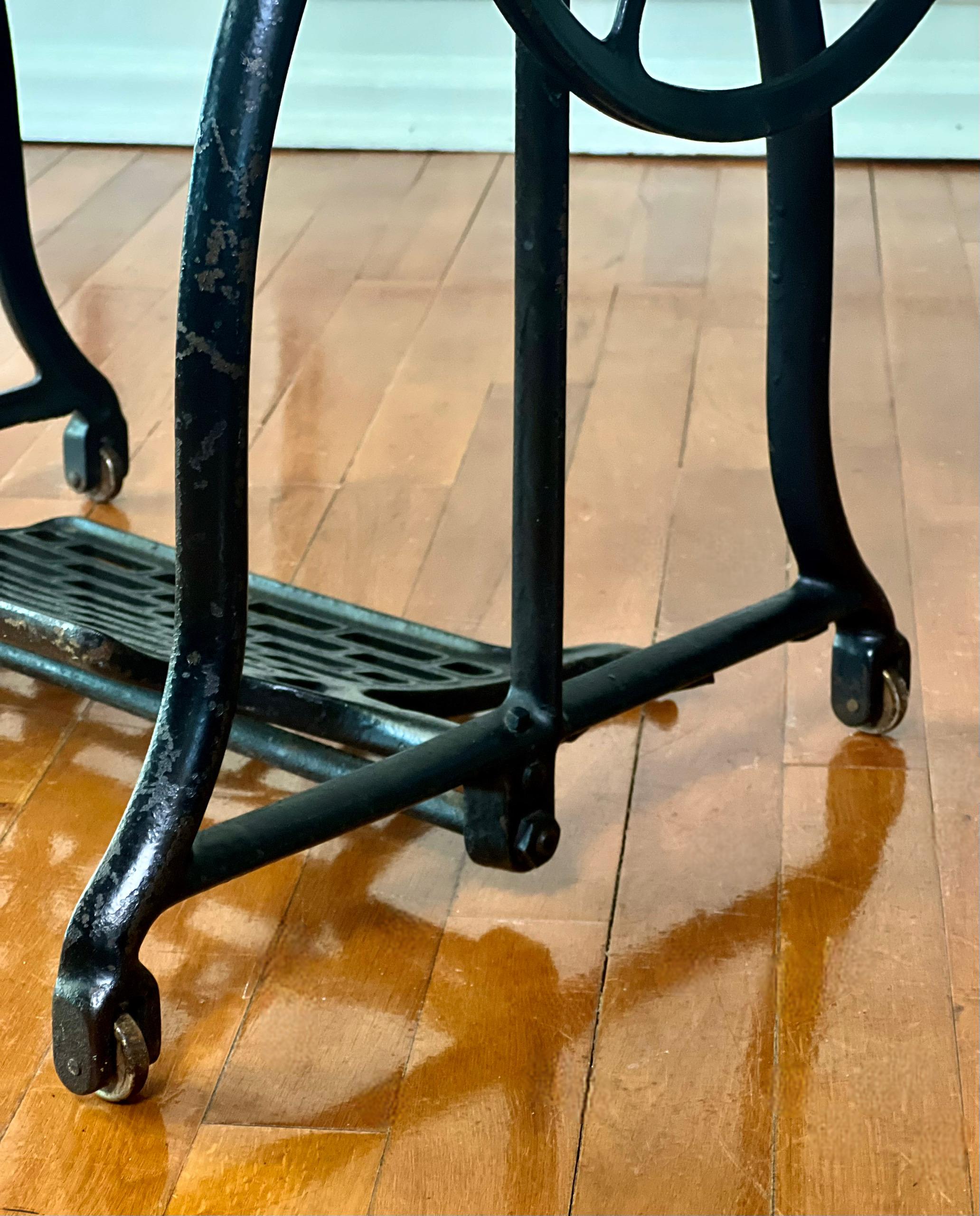 20th Century Wheeler & Wilson Iron Base Sewing Machine Worktable with Marble Top For Sale
