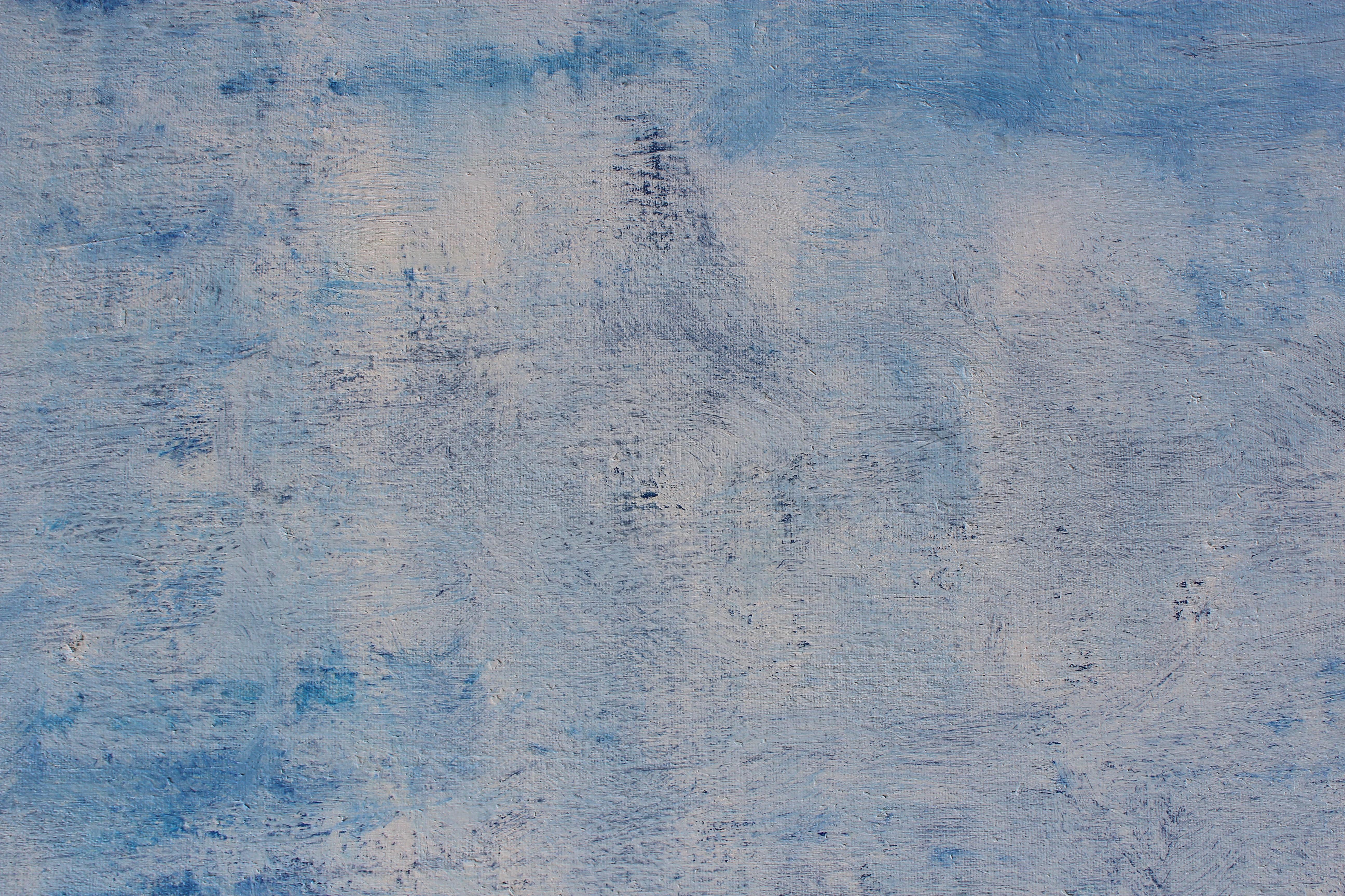 Original oil painting blue and white modern abstract.