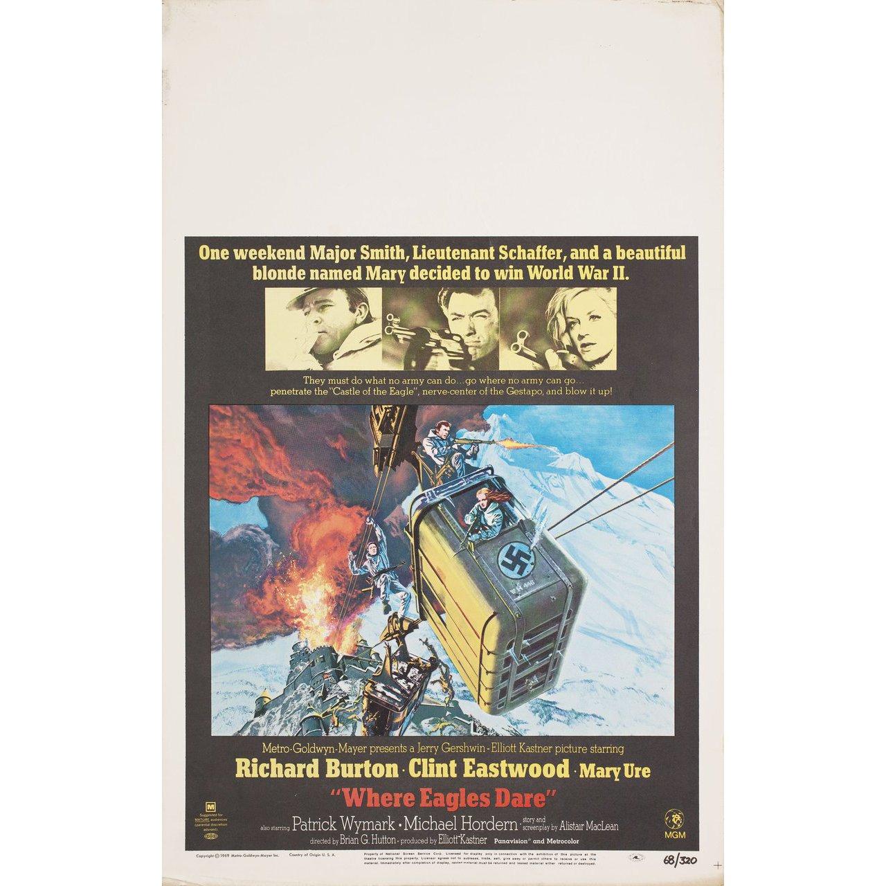 Original 1969 U.S. window card poster by Frank McCarthy for the film Where Eagles Dare directed by Brian G. Hutton with Richard Burton / Clint Eastwood / Mary Ure / Patrick Wymark. Very Good-Fine condition, rolled. Please note: the size is stated in