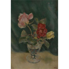 W.H.G - Gerahmtes Ölgemälde, Stillleben, zwei Rosen, Mitte des 20. Jahrhunderts
