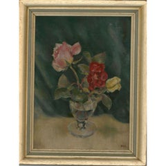 W.H.G. - Huile encadrée du milieu du 20e siècle, nature morte, deux roses