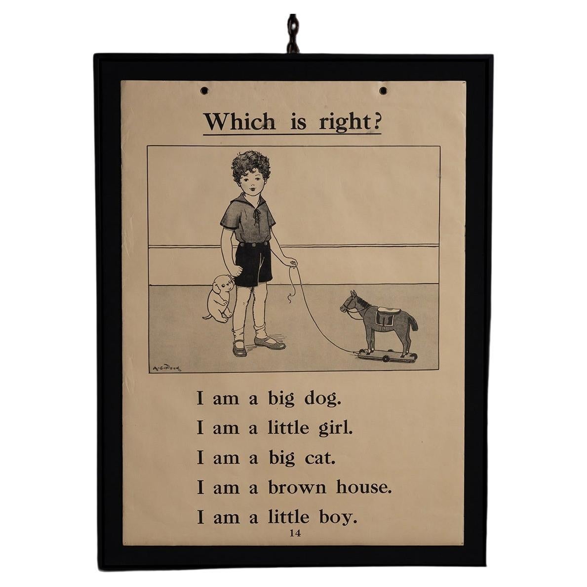"Which is Right?" Teaching Chart, America circa 1934 For Sale