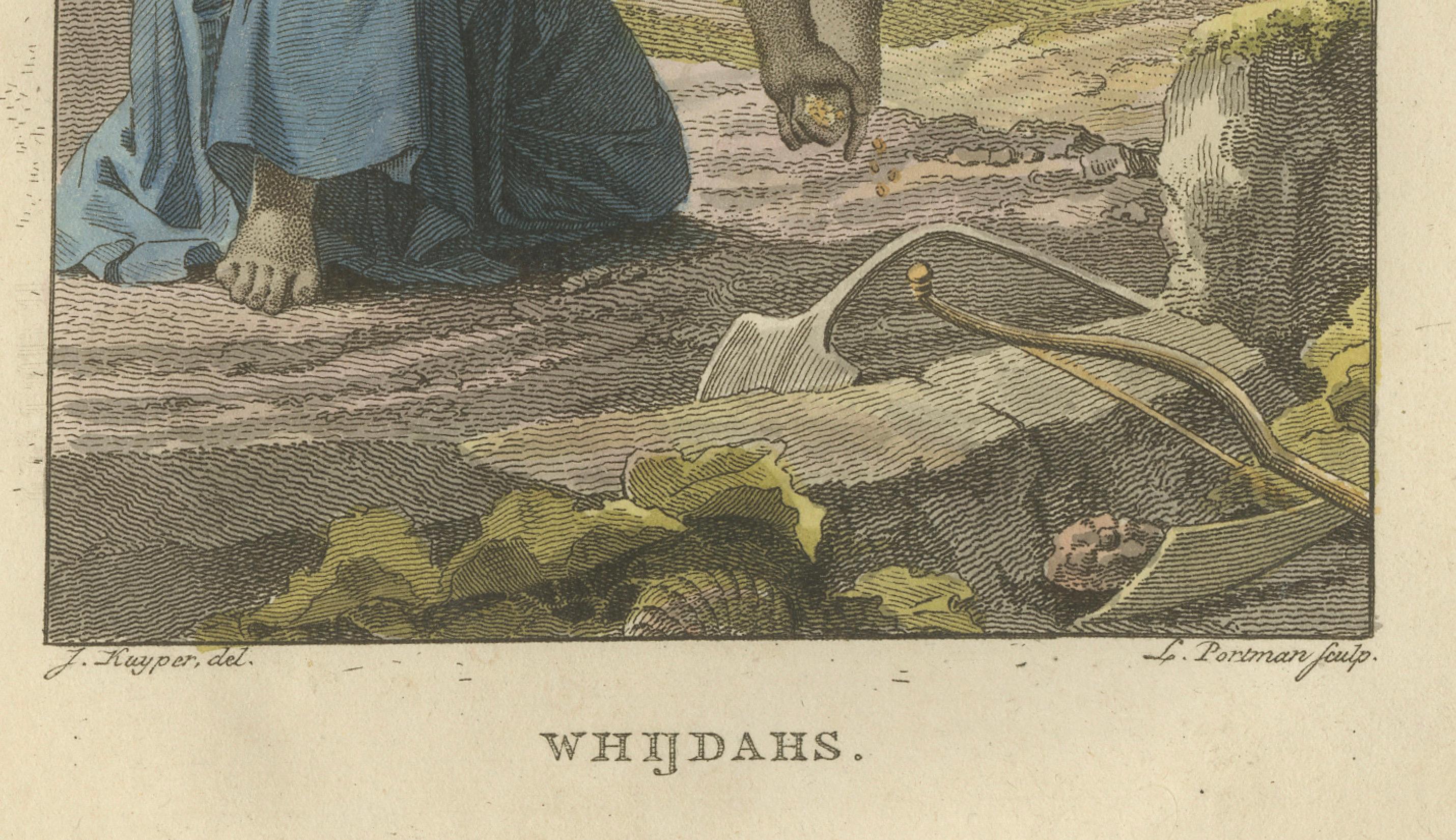 Whidahs (Quidah) - Antiker handkolorierter ethnografischer Kupferstich (um 1810) (Niederländisch) im Angebot