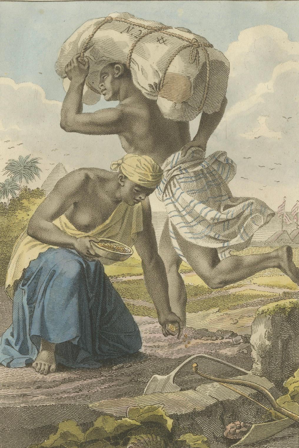 Whidahs (Quidah) - Antiker handkolorierter ethnografischer Kupferstich (um 1810) (19. Jahrhundert) im Angebot