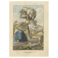 Whidahs (Quidah) - Antiker handkolorierter ethnografischer Kupferstich (um 1810)