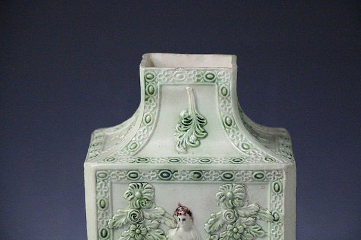 English Whieldon Type Tea Caddy with Pagoda Shaped Top and Four Panels 1765 England