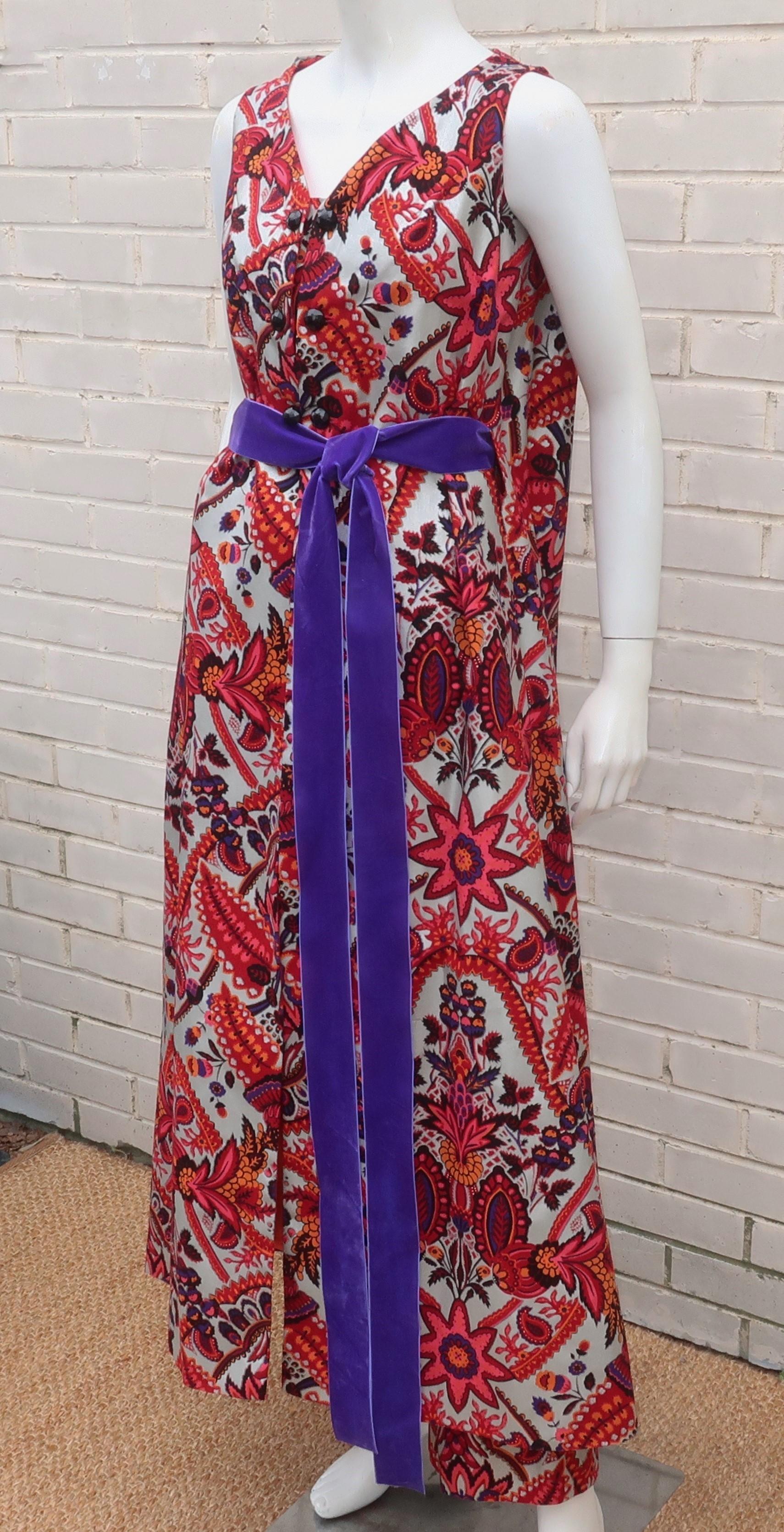 Whims of California Two Piece Pants & Maxi Vest Dress, 1960's For Sale 2