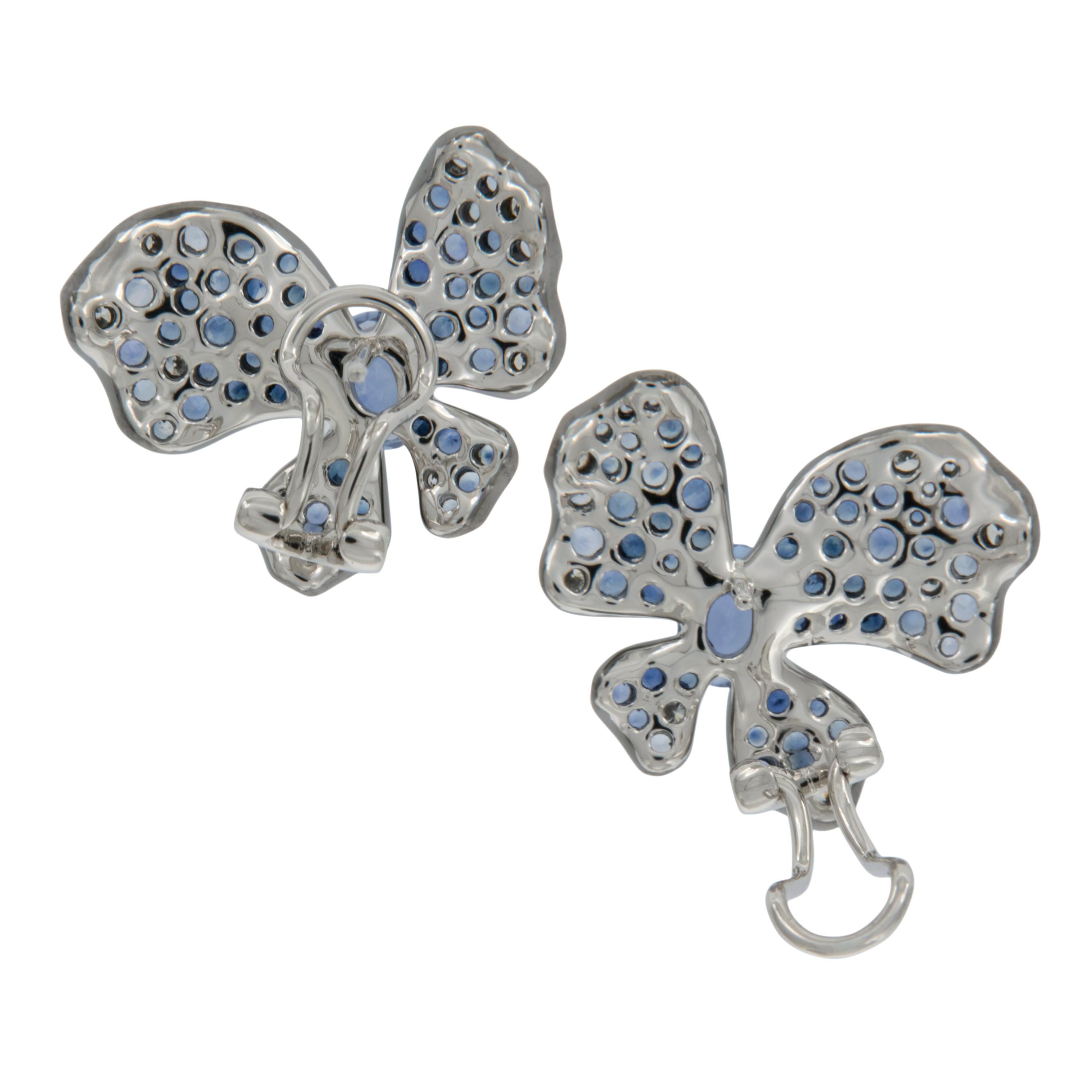 Artisan Whimsical 18 Karat White Gold Blue Sapphire White Diamond Butterfly Earrings