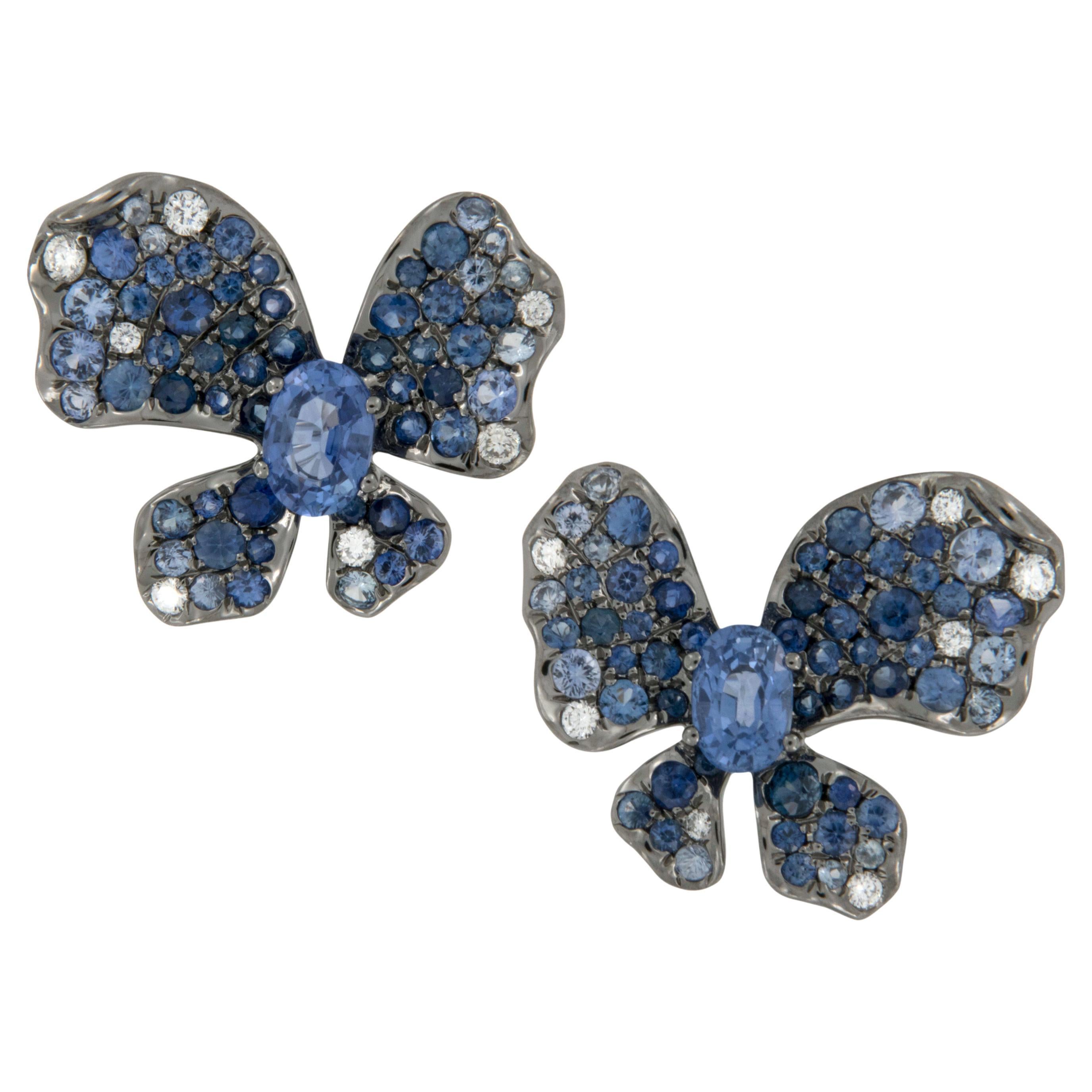Butterfly Sapphire Diamond Gold Earrings at 1stDibs