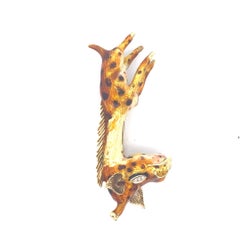 Whimsical 18K Yellow Gold Diamond & Enamel Giraffe Brooch