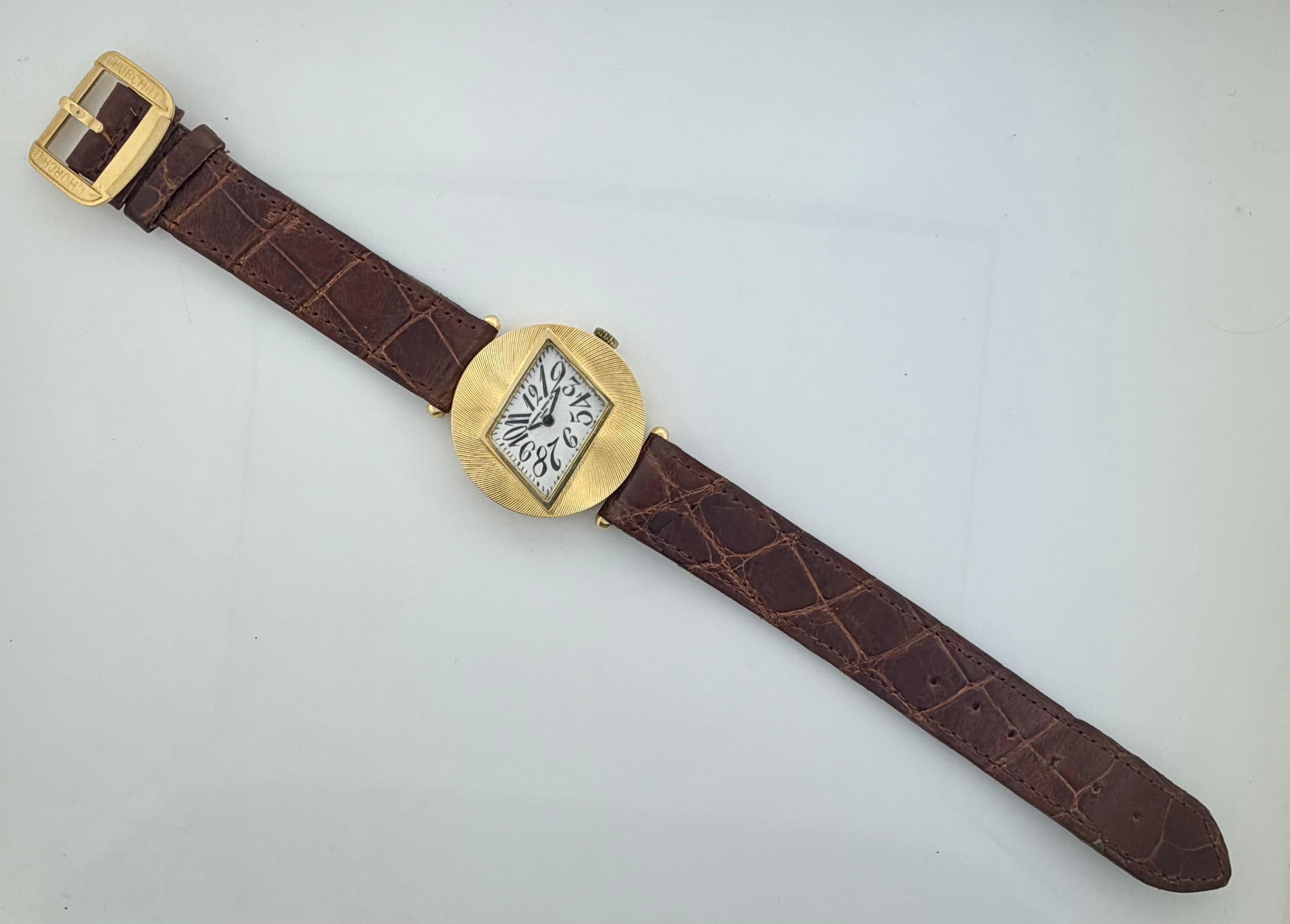 Caprichoso reloj de vestir Churchill London de los años 60 en oro amarillo de 18 quilates en Nuevo estado para la venta en Wailea, HI