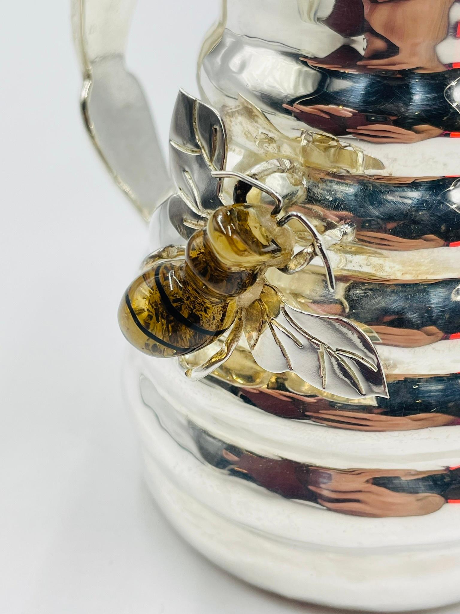 Stravagante brocca a forma di ape di Los Castillo del 1960 con intarsio di malachite e argento in vendita 3