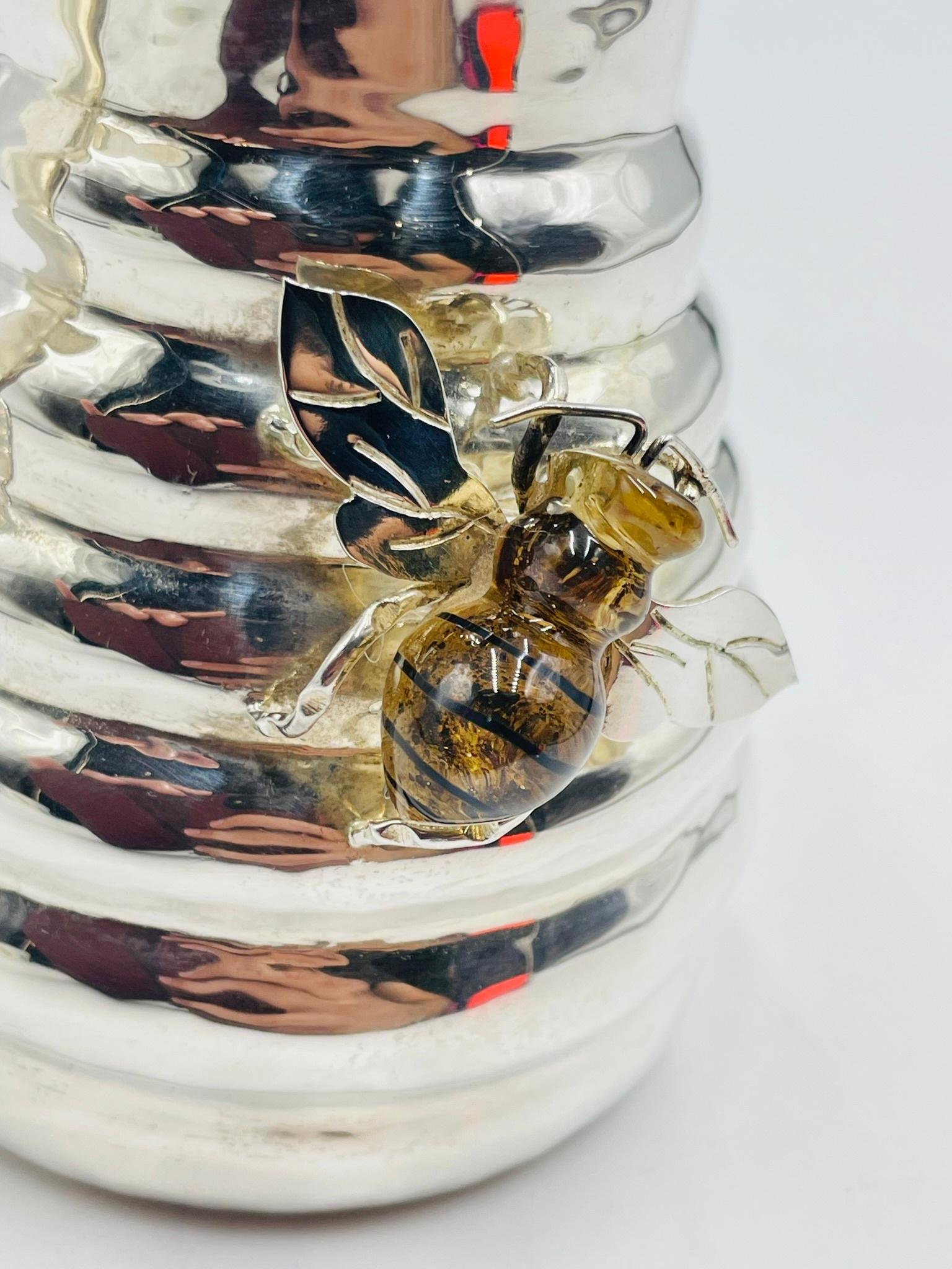 Stravagante brocca a forma di ape di Los Castillo del 1960 con intarsio di malachite e argento in vendita 4