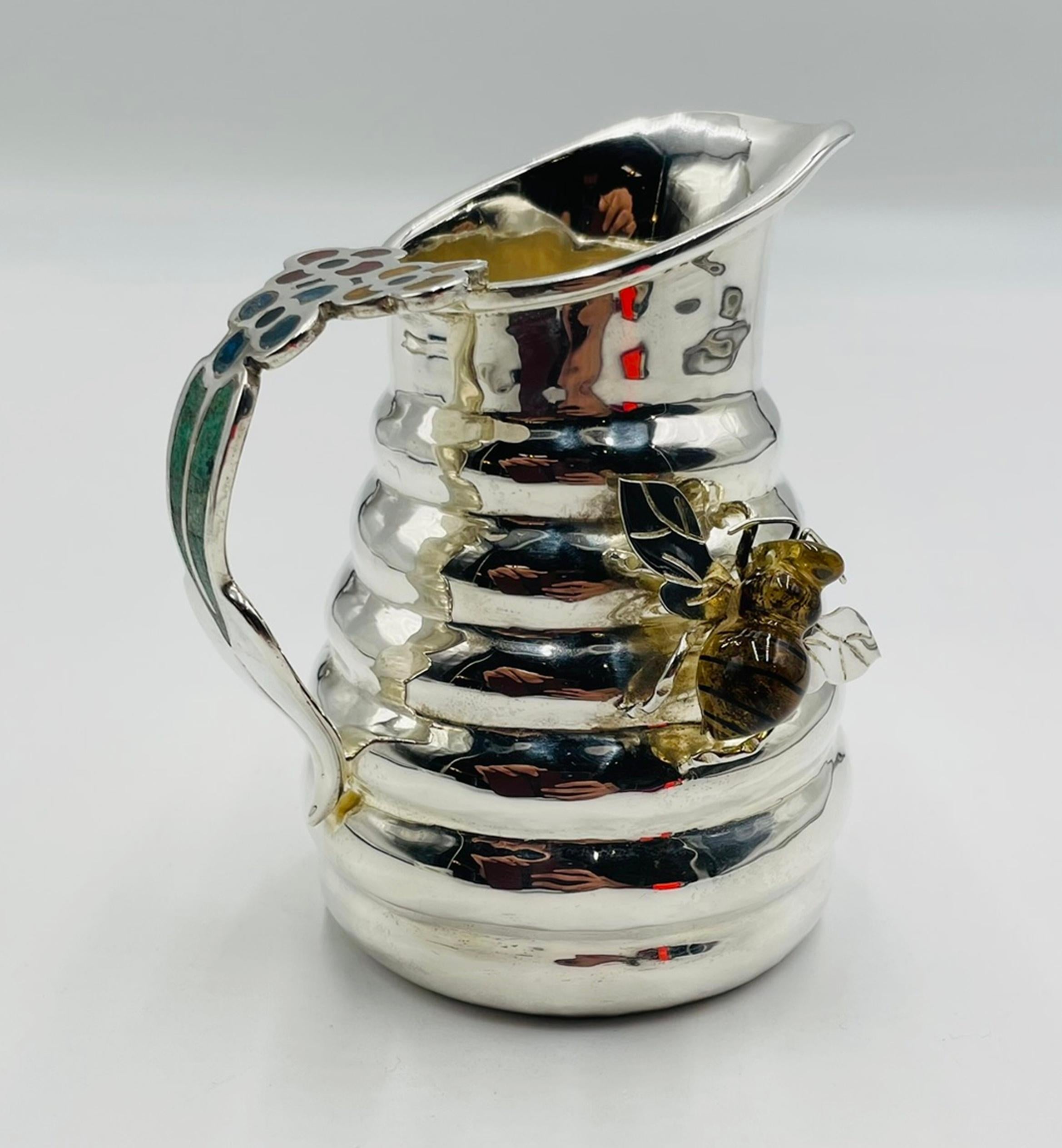 Stravagante brocca a forma di ape di Los Castillo del 1960 con intarsio di malachite e argento in vendita 1