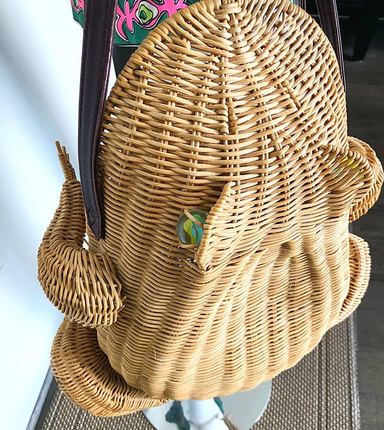 Whimsical 1960s Rare Italian Frog Toad Novelty Wicker Vintage 60s Hand
