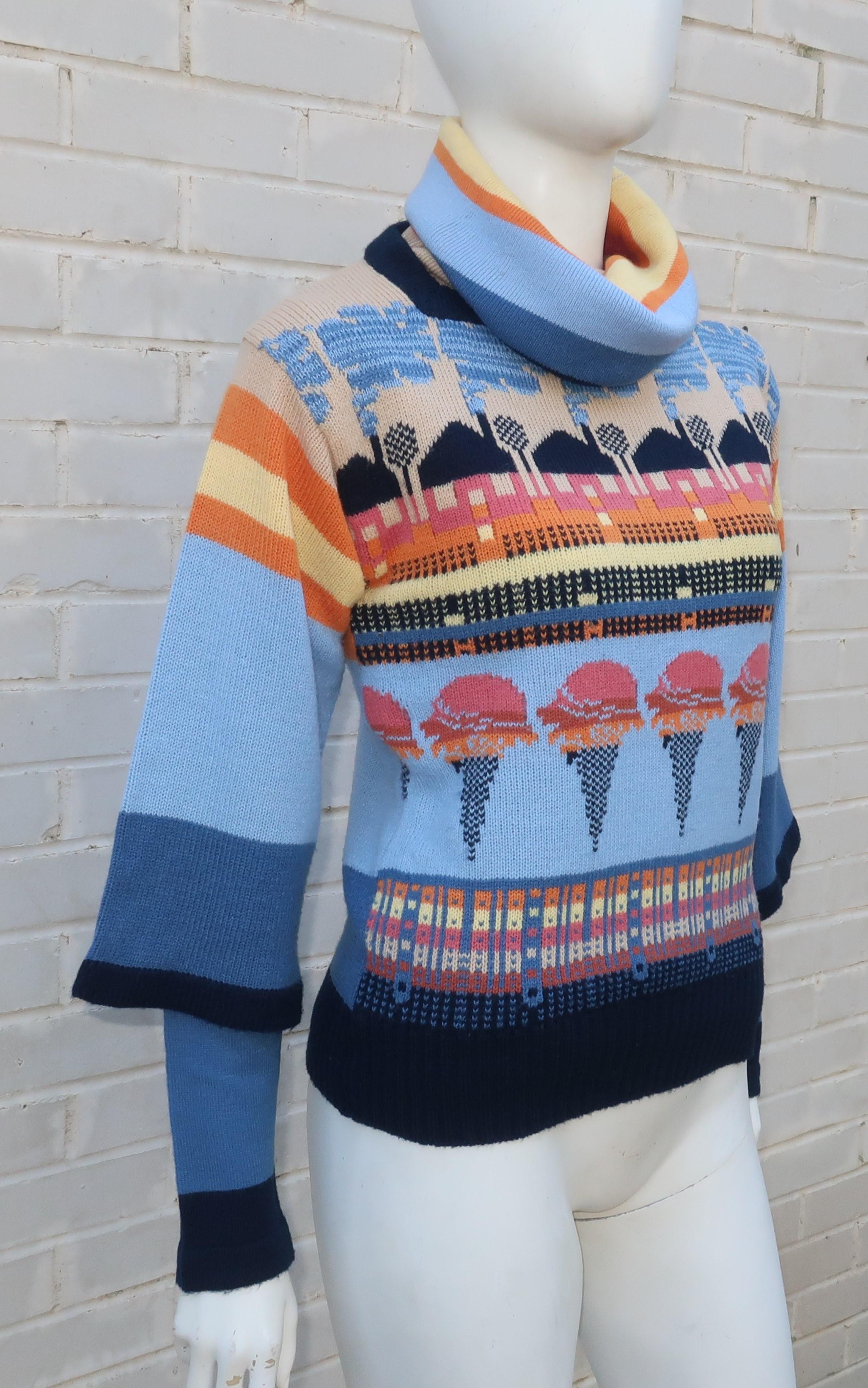 Whimsical 1970's Cowl Neck Ice Cream Sweater Set In Good Condition In Atlanta, GA