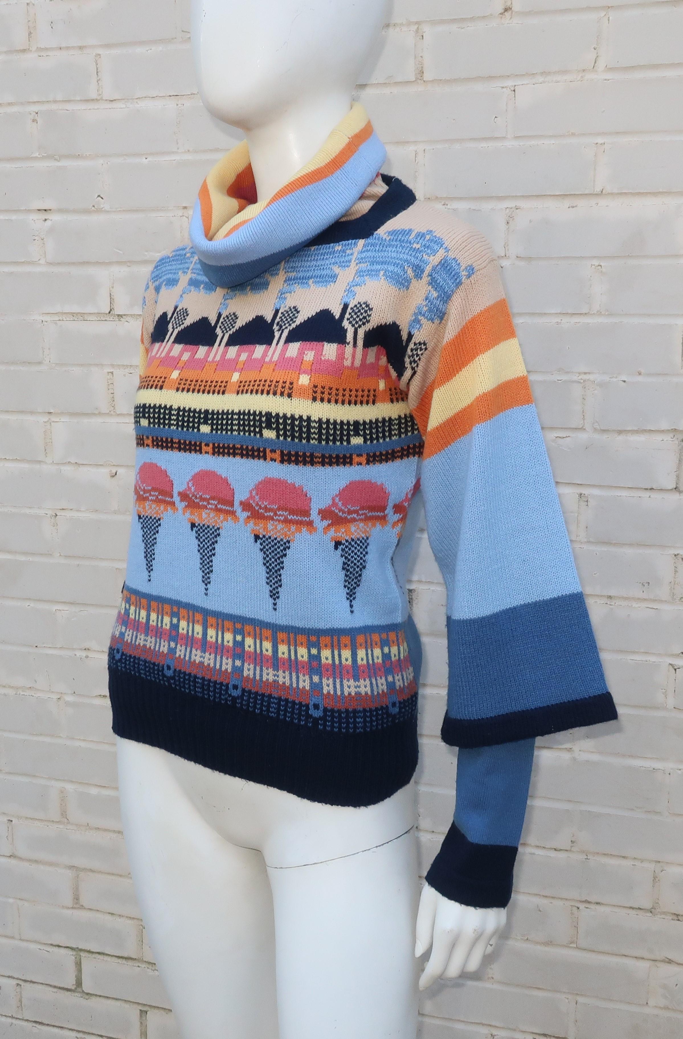 Whimsical 1970's Cowl Neck Ice Cream Sweater Set 1