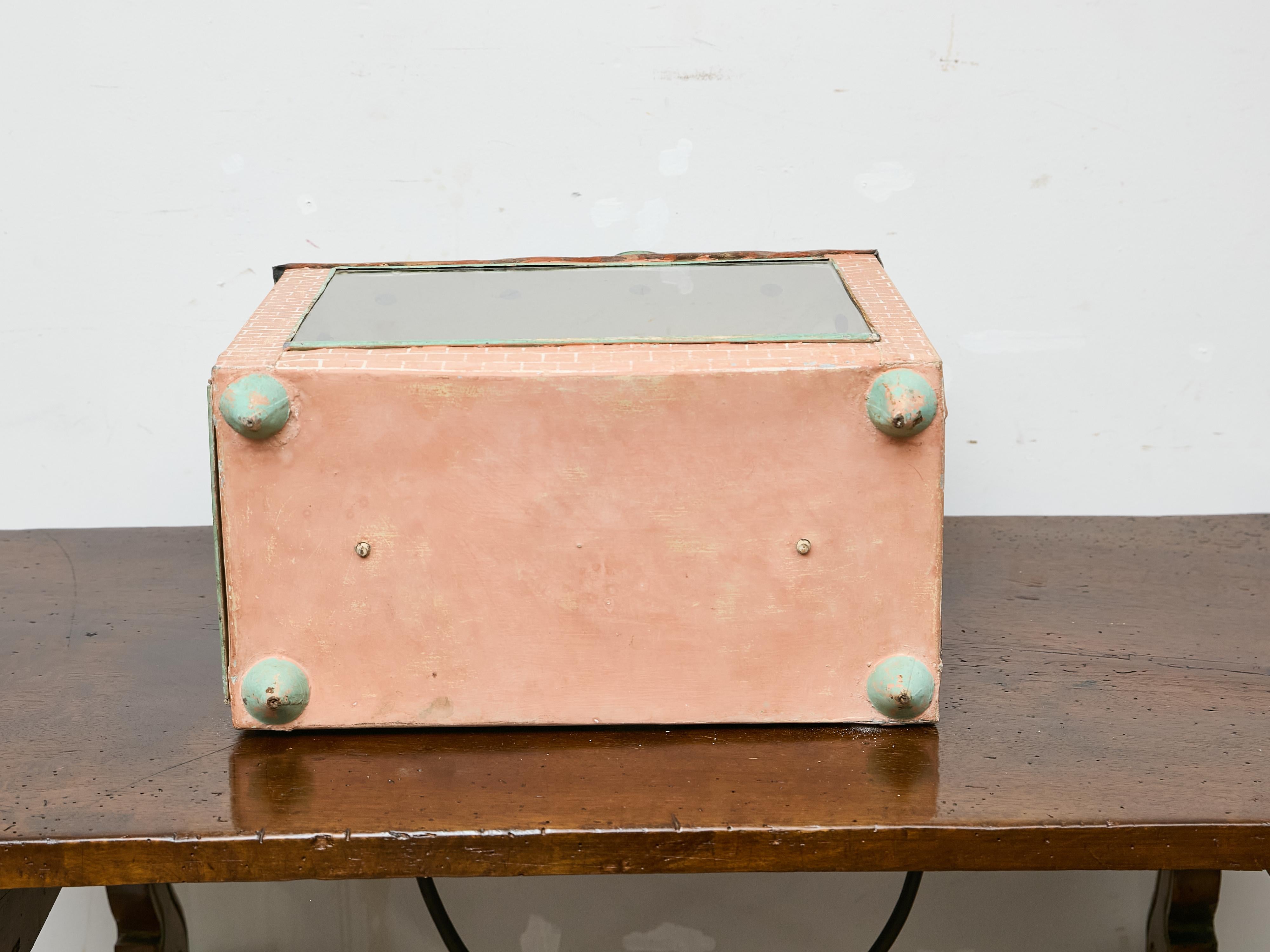 Whimsical 19th Century English Tôle House Lantern with Painted Brick Motif For Sale 2