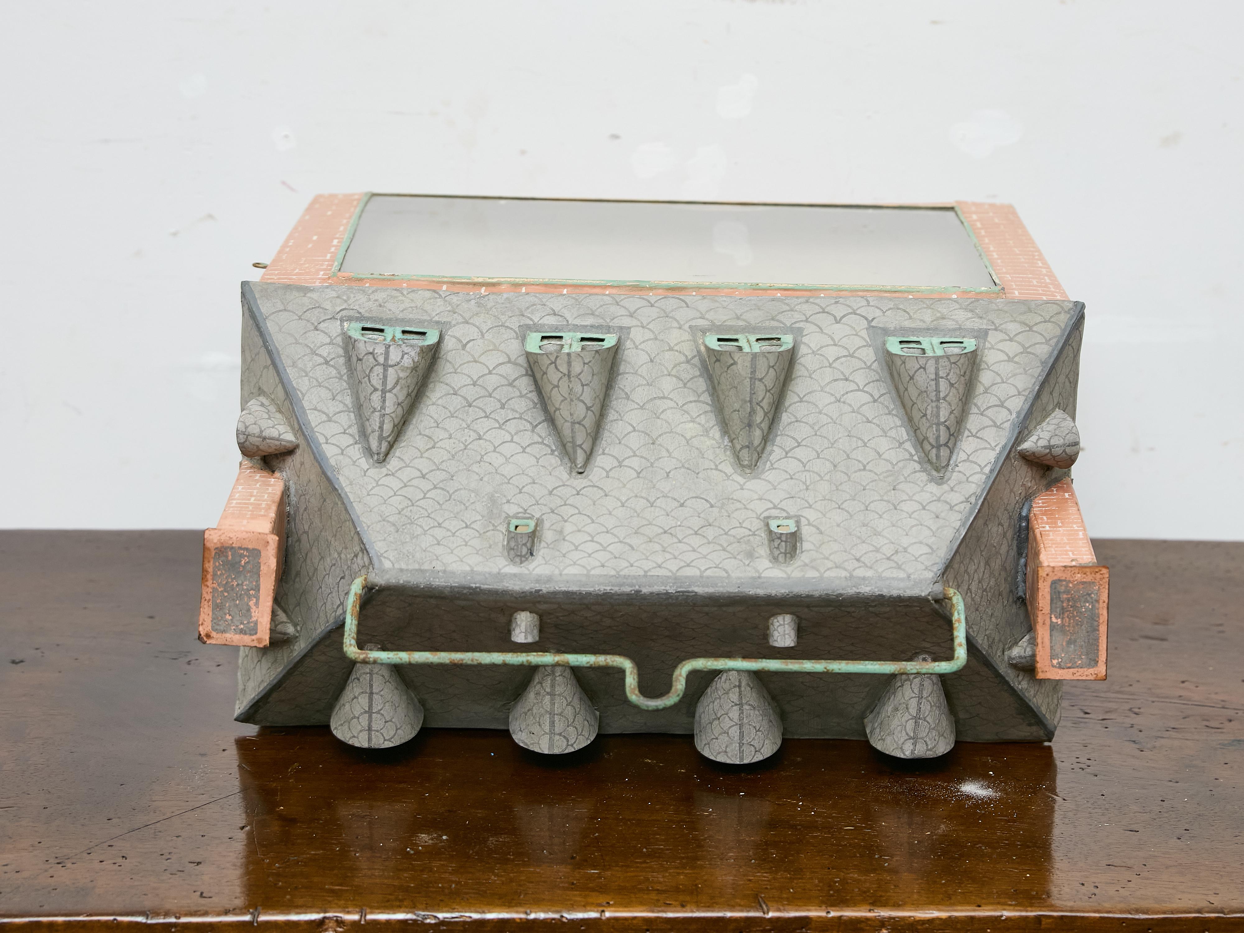 Whimsical 19th Century English Tôle House Lantern with Painted Brick Motif For Sale 4