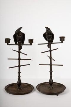 19th Century Parakeet Perch Inkwell Candlesticks: Ink 'n' Perch Delight!
