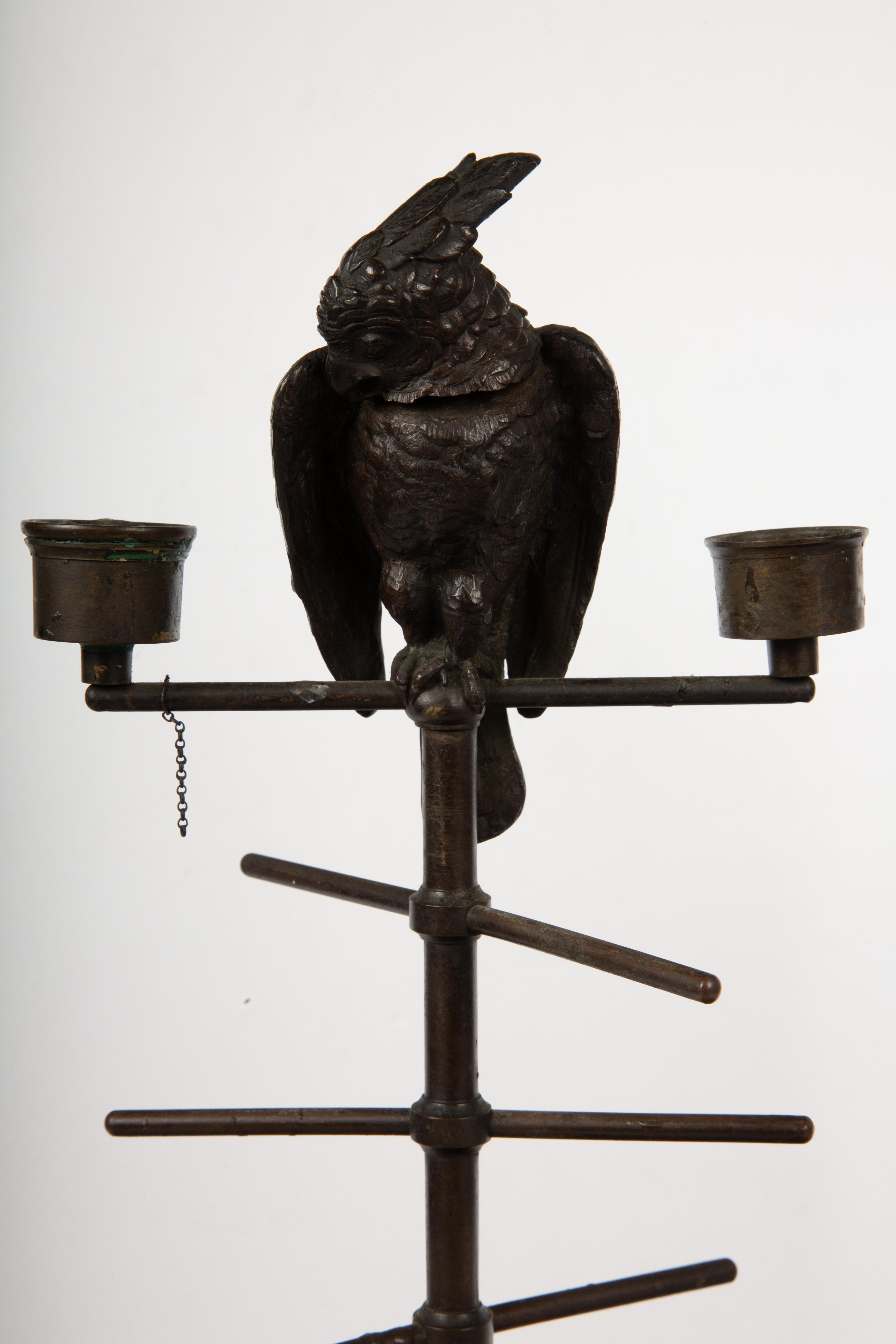 Napoleon III 19th Century Parakeet Perch Inkwell Candlesticks: Ink 'n' Perch Delight! For Sale