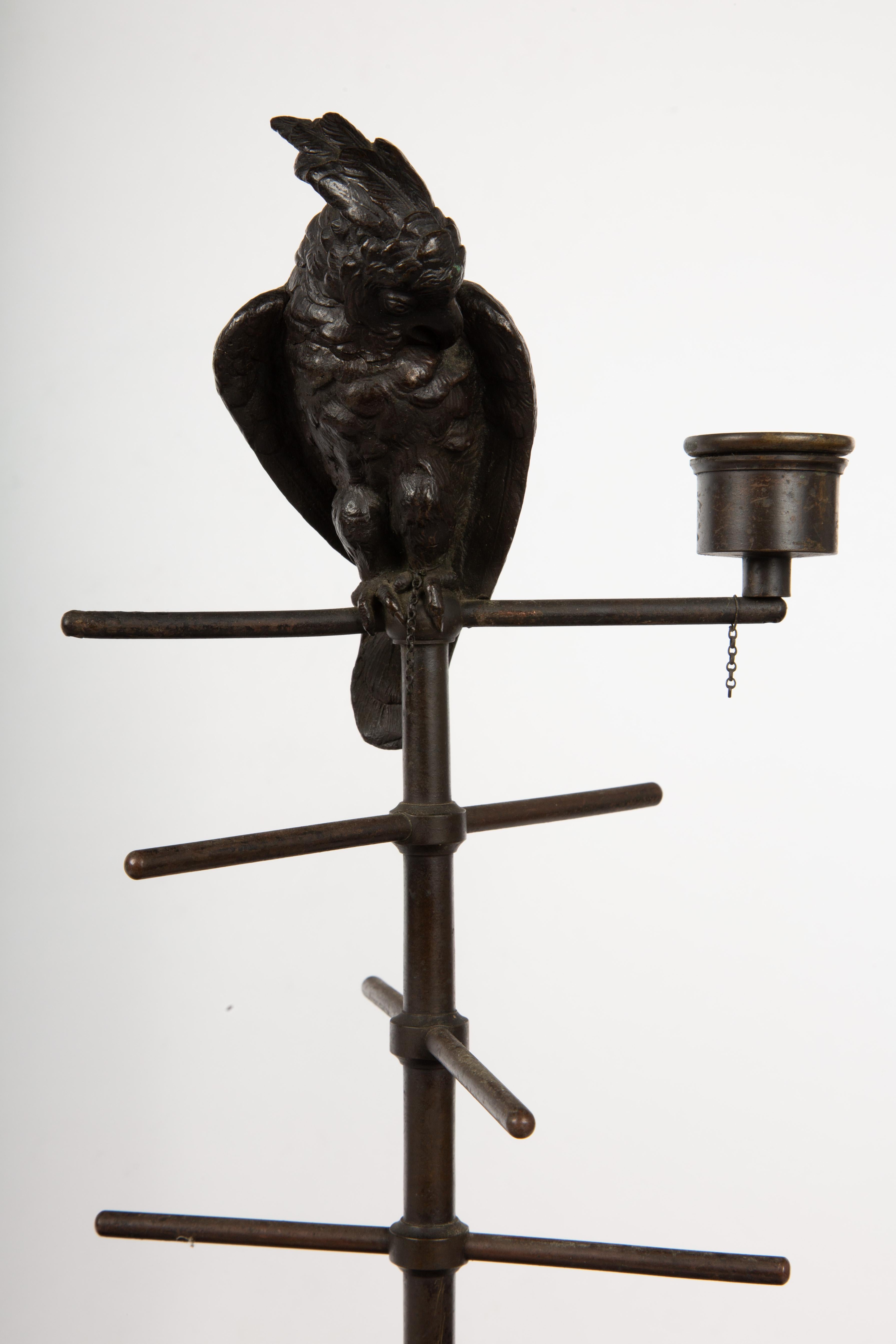 French 19th Century Parakeet Perch Inkwell Candlesticks: Ink 'n' Perch Delight! For Sale
