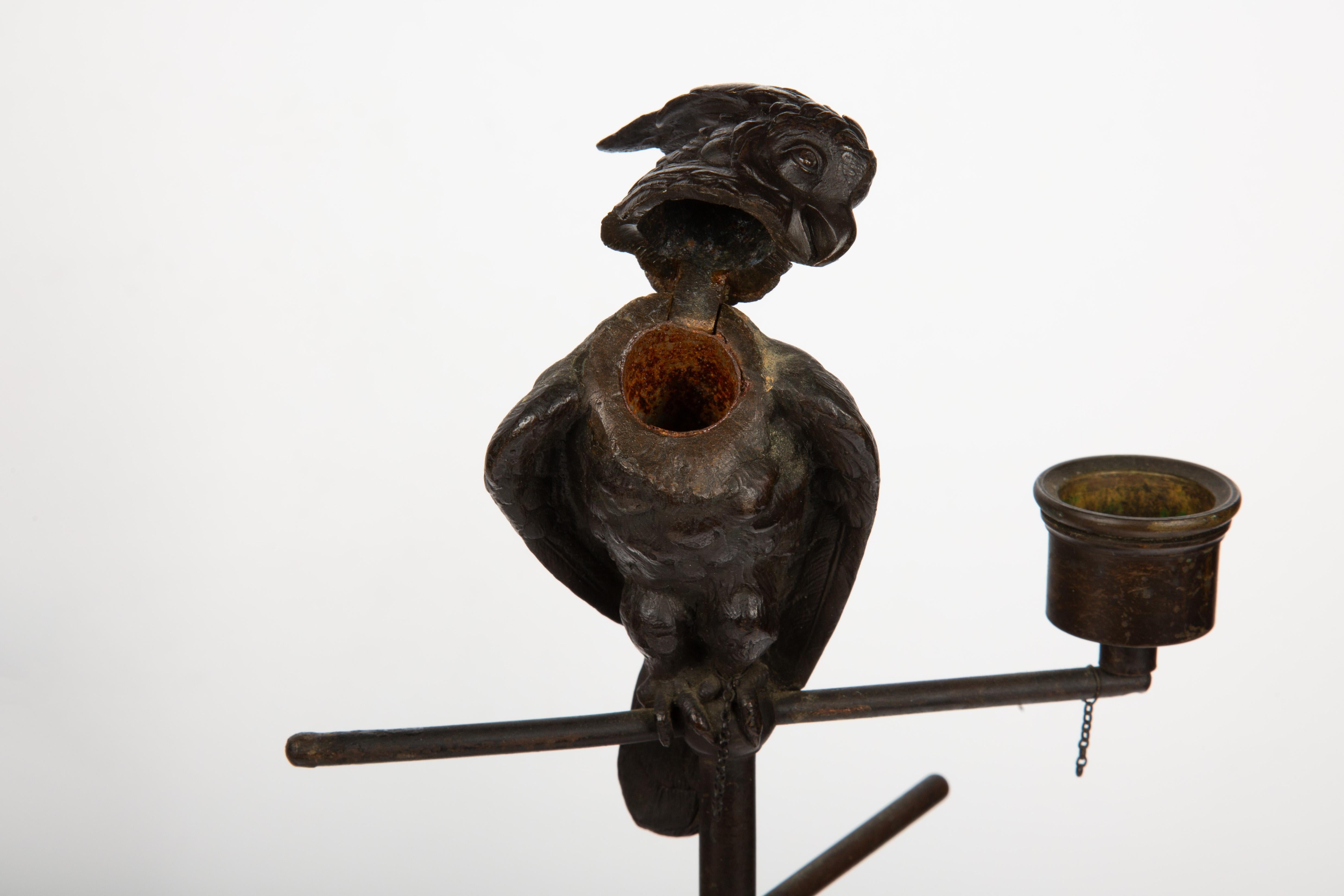 19th Century Parakeet Perch Inkwell Candlesticks: Ink 'n' Perch Delight! In Good Condition For Sale In New York, NY