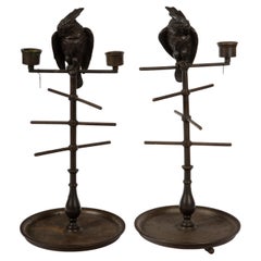 19th Century Parakeet Perch Inkwell Candlesticks: Ink 'n' Perch Delight!