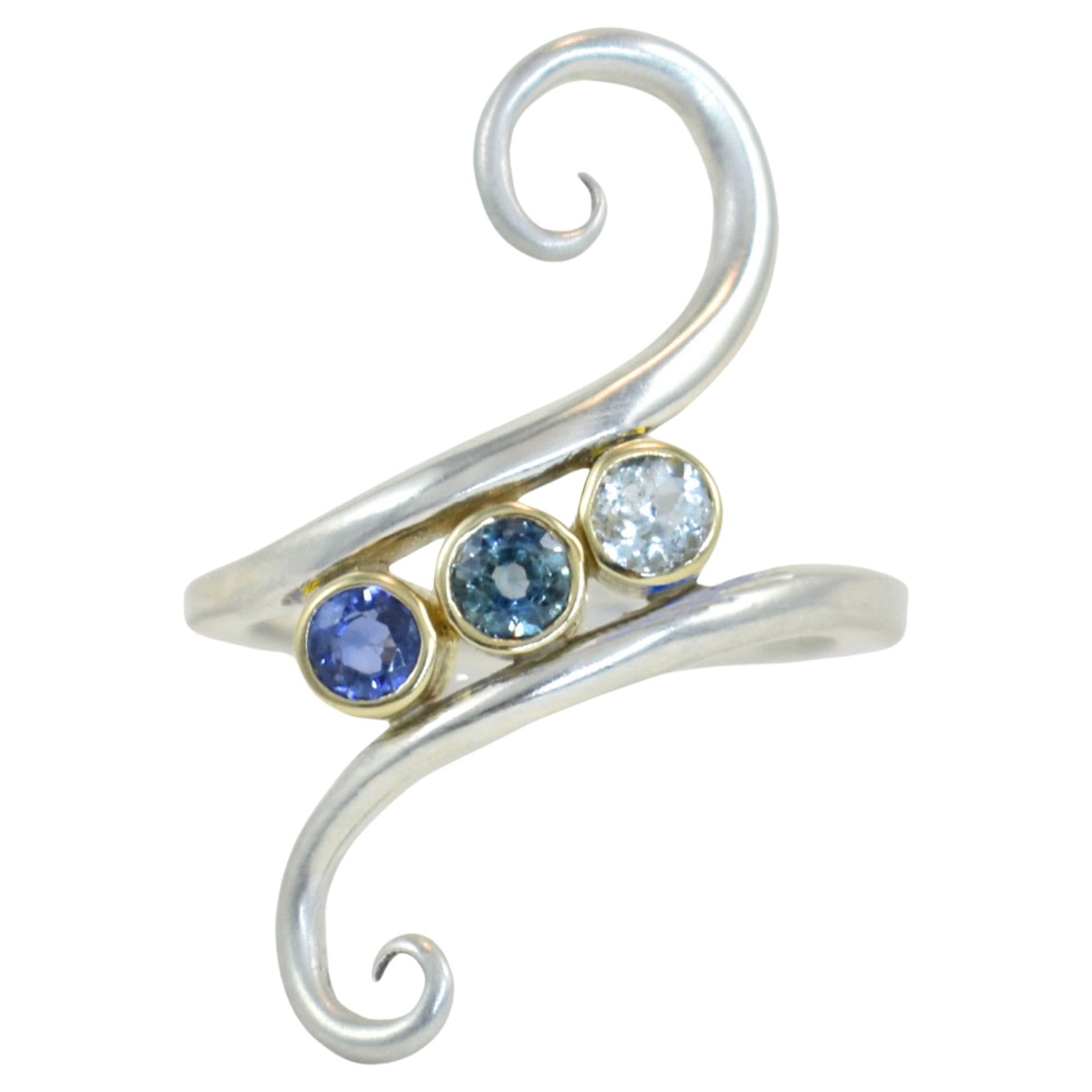 Whimsical Blue Sapphire Cocktail Ring, Lynn Kathyrn Miller, Lynn K Designs For Sale