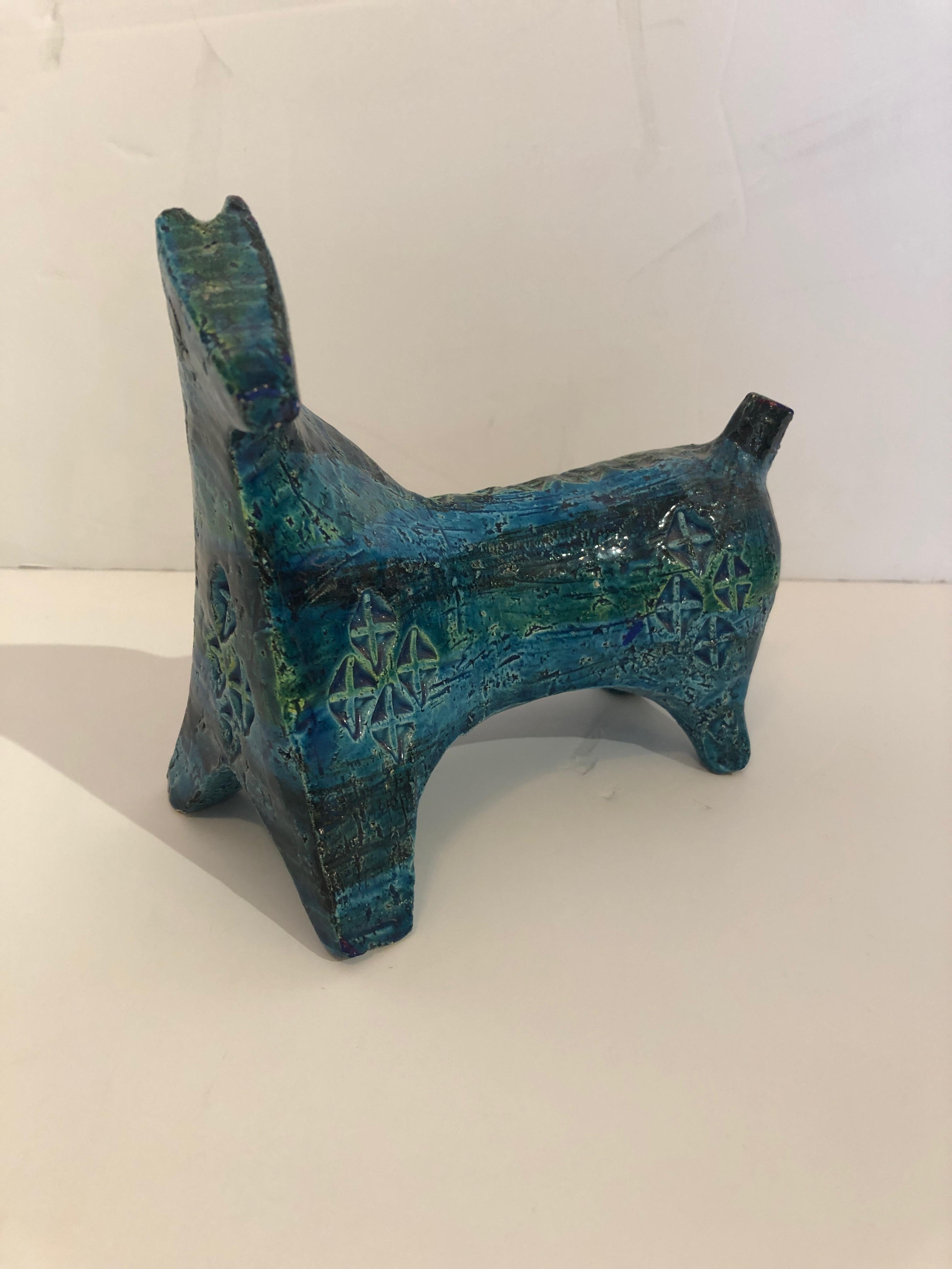 Italian Whimsical Aldo Londi for Bitossi Glazed Stoneware Pottery Sculpture of Horse