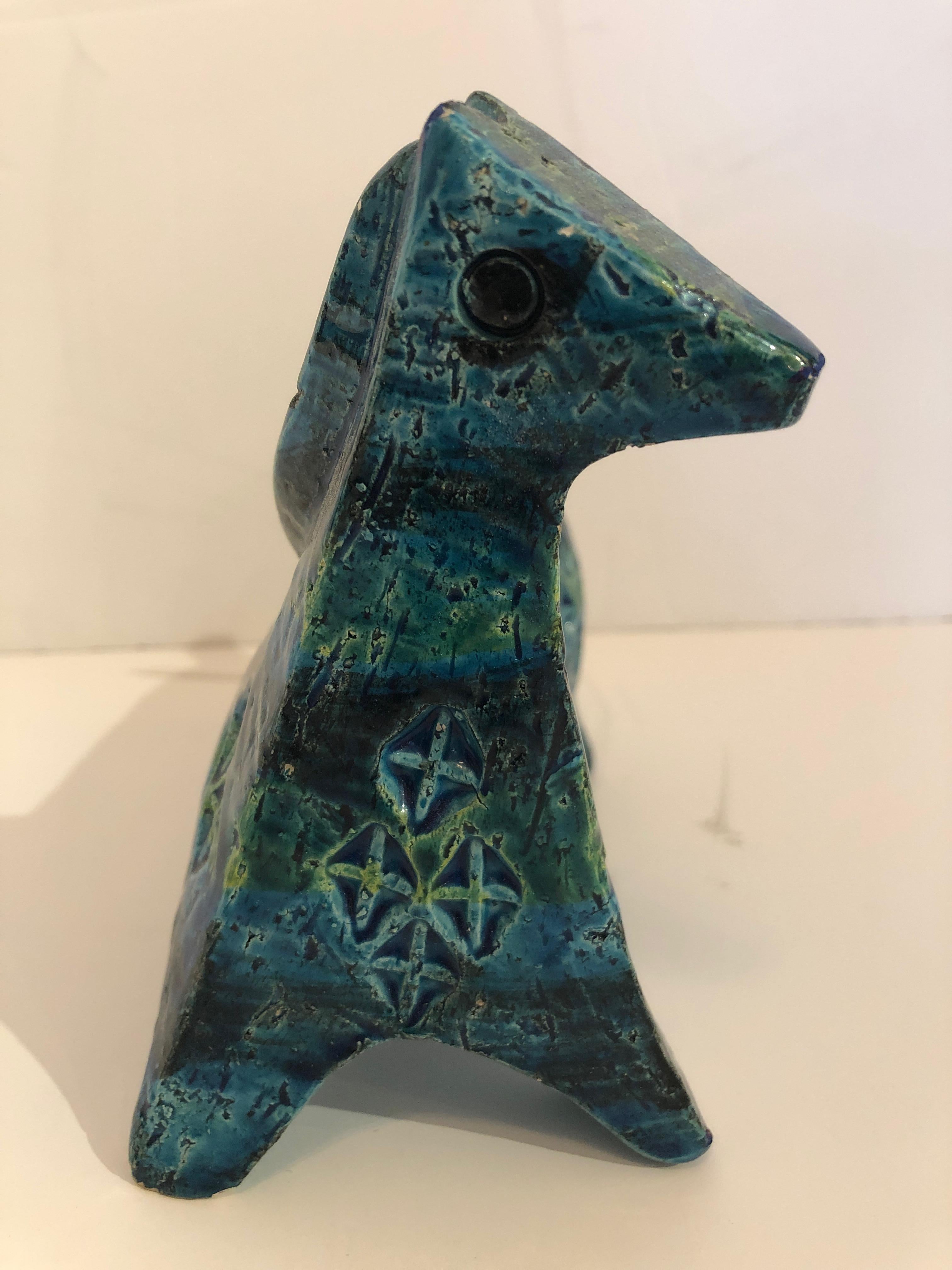 Whimsical Aldo Londi for Bitossi Glazed Stoneware Pottery Sculpture of Horse In Excellent Condition In Hopewell, NJ