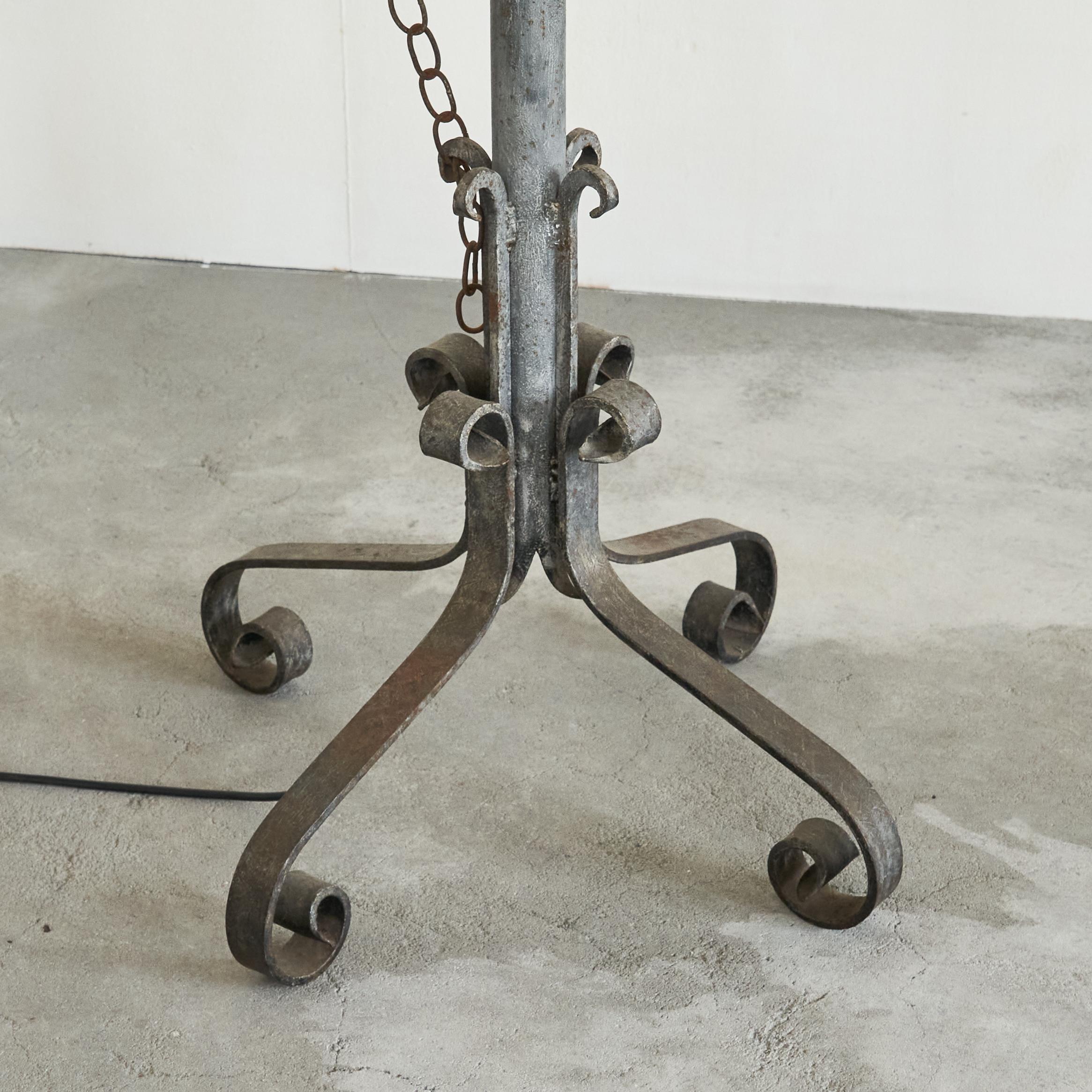 Whimsical and Unique Brutalist Fish Lantern Floor Lamp in Wrought Iron 1960s For Sale 7