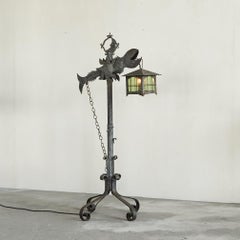 Whimsical and Unique Brutalist Fish Lantern Floor Lamp in Wrought Iron 1960s